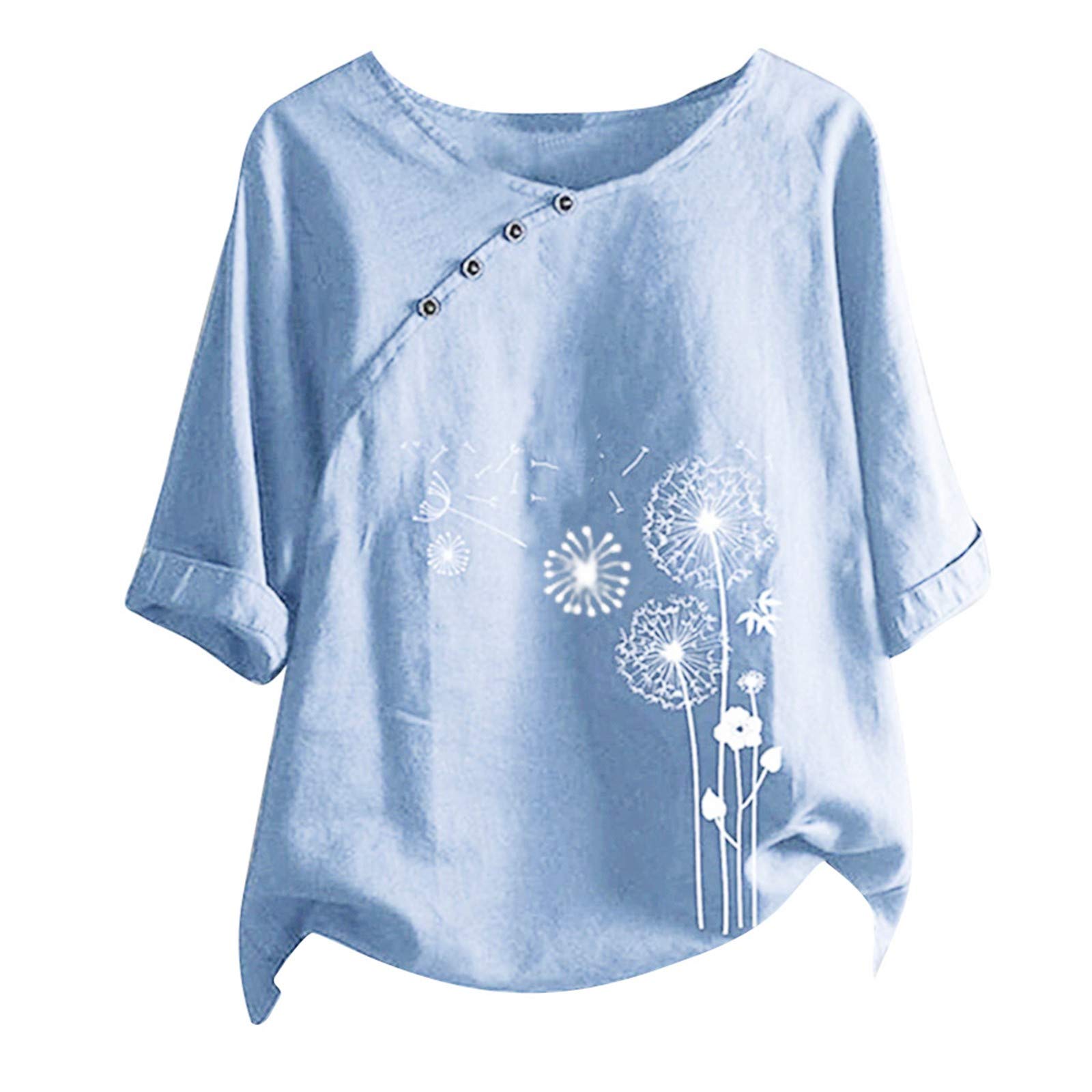 Women's Oversized Dandelion Print T-Shirt - Crew Neck Summer Tunic Top & Casual Crop Tank - Perfect for Beach Outfits, Streetwear & Vacation Style