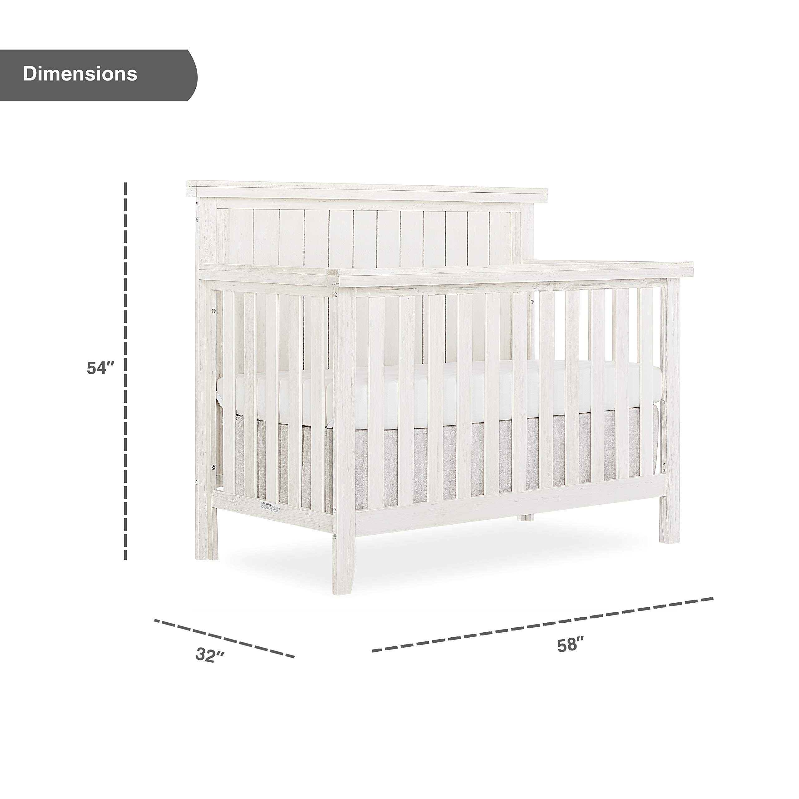 Sweetpea Baby Red Wood 4-in-1 Convertible Crib in Weathered White - Greenguard Gold Certified Safe Nursery Furniture for Newborn to Toddler | Perfect for Modern Nursery, Bedroom & Daycare