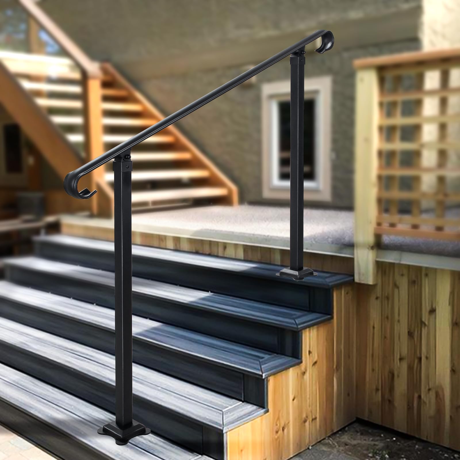 Adjustable 5-Step Wrought Iron Handrail for Outdoor Steps & Decks | Heavy Duty Stair Railing for 4-6 Steps | Perfect for Patio, Garden & Front Entrance Safety
