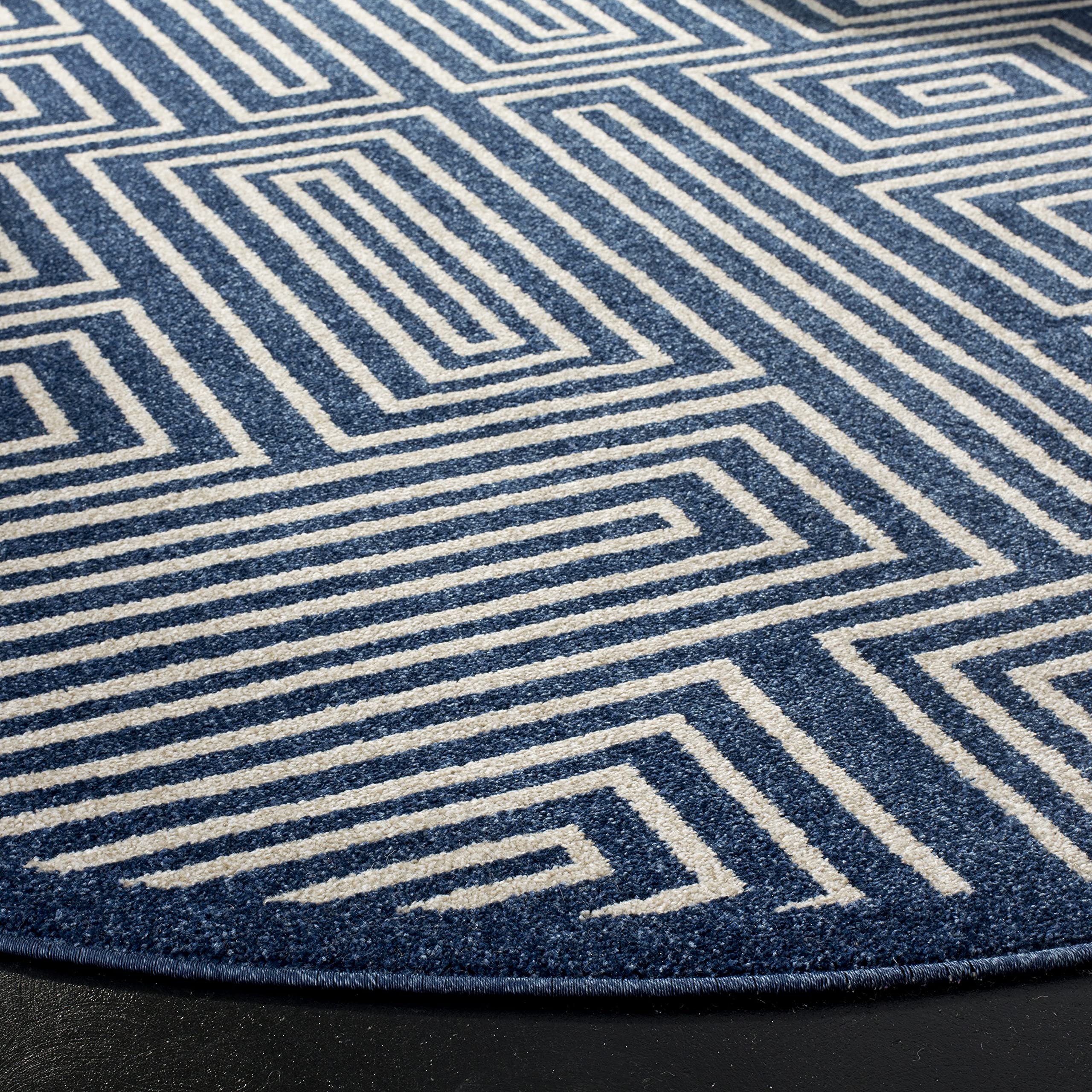 SAFAVIEH Amherst Collection 7' Round Area Rug - Navy/Ivory AMT430P - Mid-Century Modern Non-Shedding Rug for Dining Room, Living Room, Bedroom & Entryway - Perfect for Home Decor & High Traffic Areas