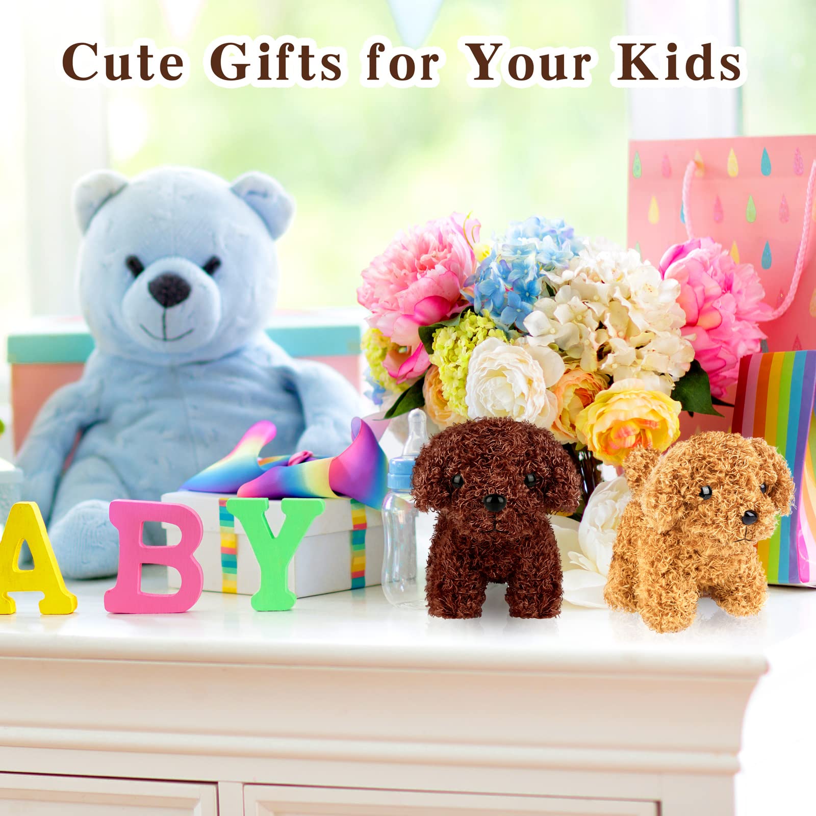 Elcoho 16-Piece 4-Inch Mini Plush Dog Keychain Set - Soft Stuffed Animal Puppy Toys for Party Favors, Goodie Bags & Birthday Gifts (4 Colors, Curly Puppy Style) - Perfect for Kids' Parties, Baby Showers & Classroom Rewards