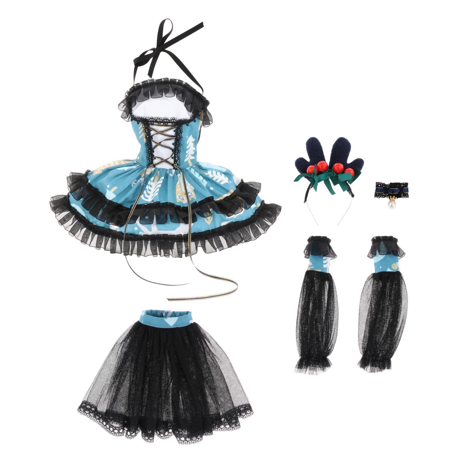 Yiju Handmade 60cm Girl Doll Dress Set - 3-Piece Party Costume with Hair Accessories (Black) | Perfect for Birthday Parties, Tea Parties & Dress-Up Play