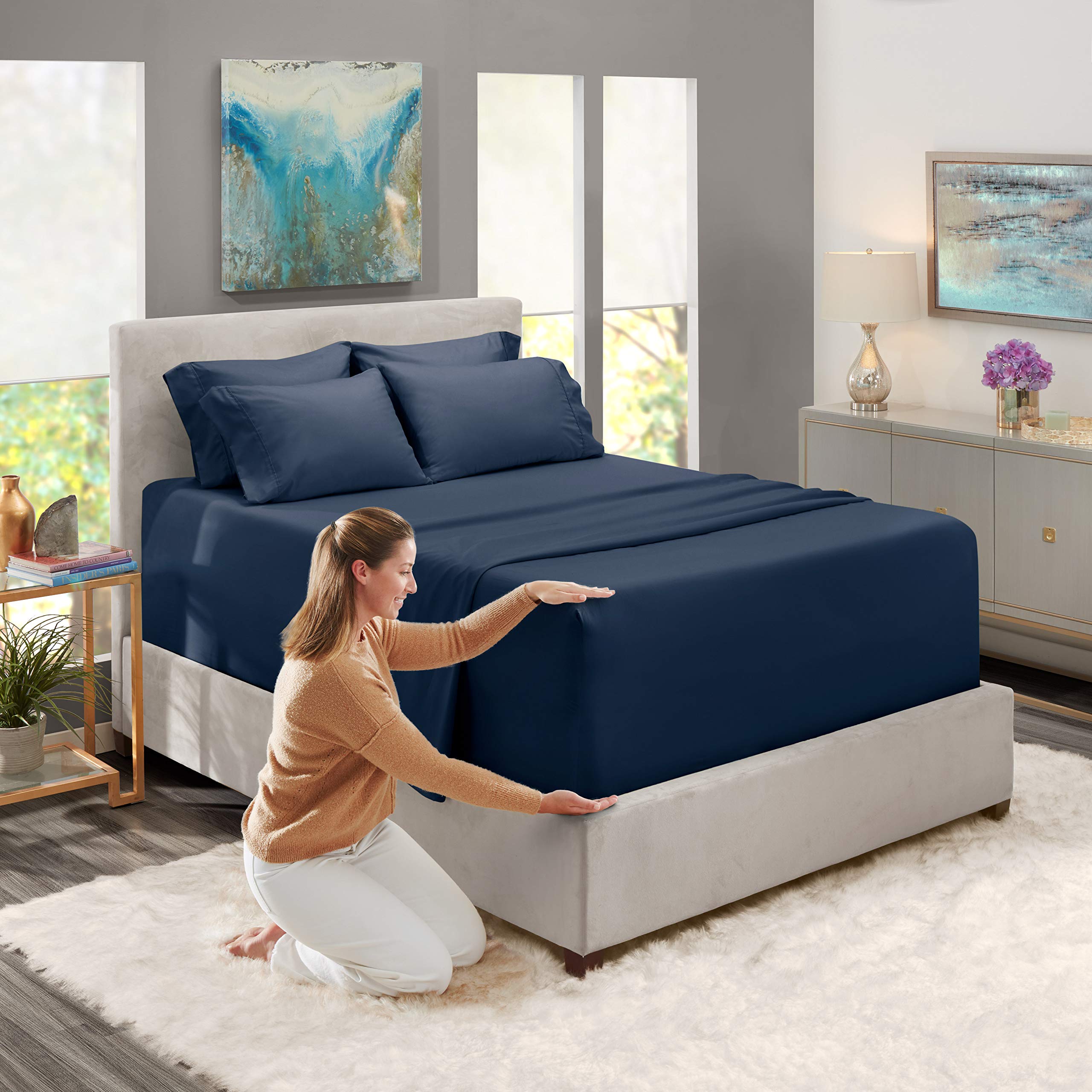 Premium 6-Piece Short Queen Sheet Set - 100% Cotton 800 Thread Count Ultra Soft Bedding - Deep Pocket (24