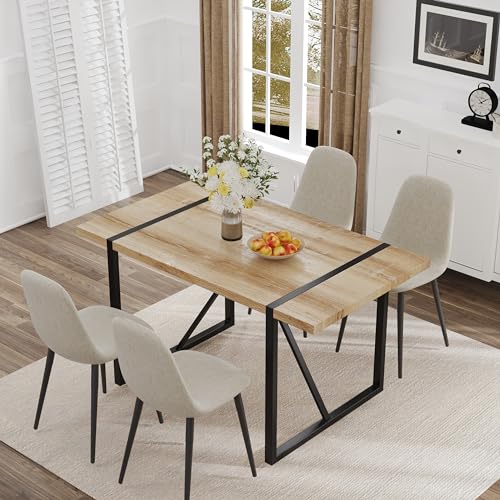 Wooden Table + Rounded Spoon Beige Chairs
