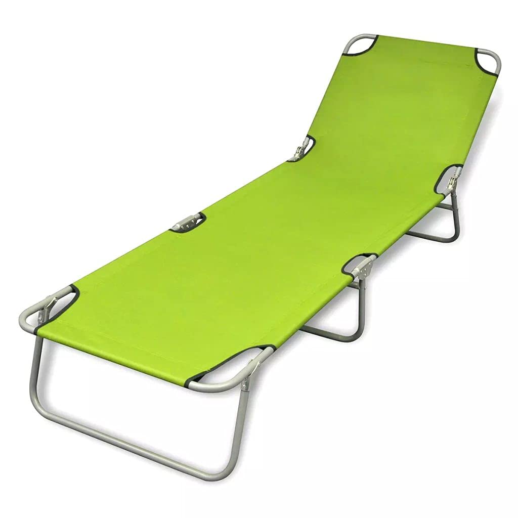 Adjustable Folding Sun Lounger Chair - Comfortable Outdoor Lounge Chair with Durable Powder-Coated Steel Frame, Apple Green - Perfect for Patio, Poolside, Beach & Backyard Relaxation