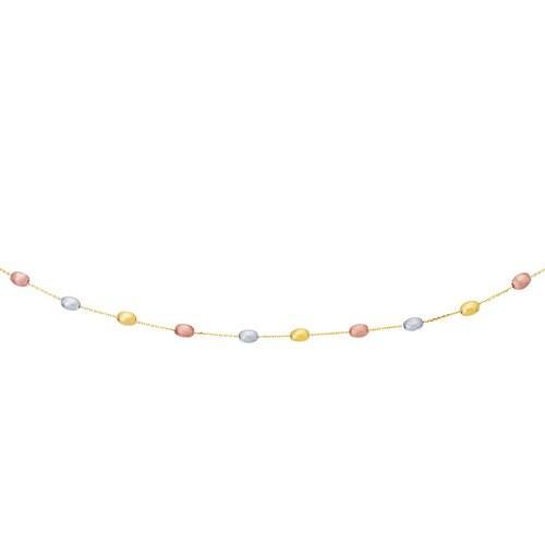 14K Tri-Color Gold Necklace with Textured Pebble Stations - 17 Inch Elegant Dainty Chain for Women - Perfect for Weddings, Anniversaries & Everyday Layering Jewelry