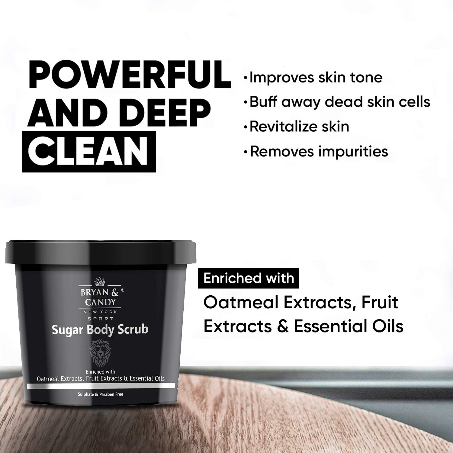 Bryan & Candy New York Lion Series Lemon Thyme & Spearmint Sugar Body Scrub with Argan Oil - Exfoliating Dead Skin Cells for Radiant Skin - 100g | Perfect for Spa Day, Gift Sets & At-Home Skincare Routine