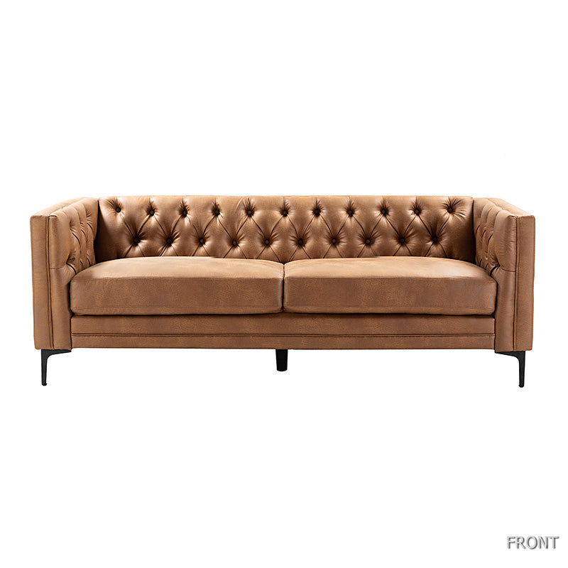 84'' Vegan Leather Tufted Sofa - Modern Faux Leather Couch for Living Room, Office & Lounge - Comfortable Mid-Century Style Sectional with Button Tufting