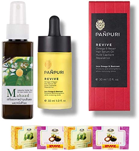 Bio Way Mahaad Lakoocha Herbal Hair Oil with Omega-9 for Hair Repair & Growth | Natural Thai Hair Serum | DHL Express Shipping | Free Tomato Facial Mask Gift | Perfect for Damaged Hair Treatment & Daily Hair Care