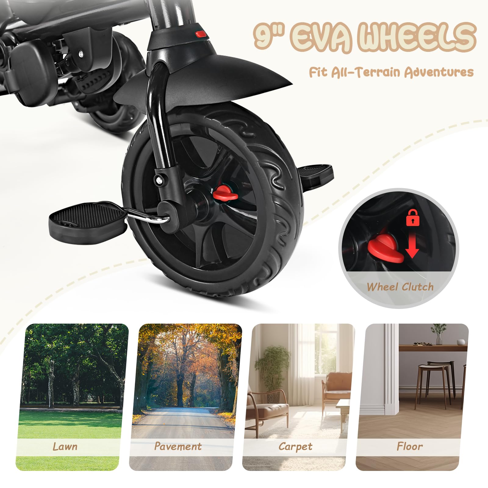 8-in-1 Foldable Kids Tricycle with Removable Canopy & Parent Push Handle - 360° Swivel Seat Toddler Bike Stroller for Children Ages 1-5 Years - Lightweight EVA Wheels & Storage Basket (Grey) - Perfect for Park Rides, Outdoor Play & Family Walks