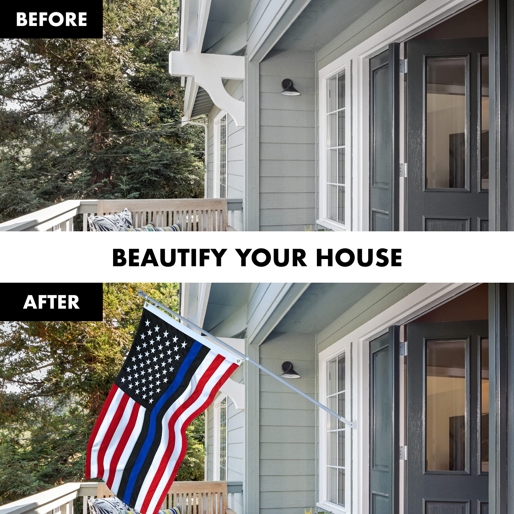 6ft Silver Aluminum Spinning Flagpole with 3x5ft Blue Lives Matter Flag - Brass Grommets, Embroidered Design - Perfect for Backyard, Patriotic Displays & Outdoor Decor