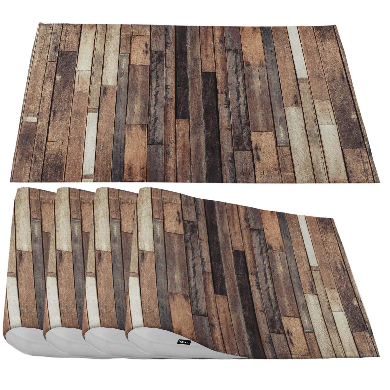 Vintage Wooden Plank Wall Decor Placemats - Rustic Farmhouse Table Setting for Dining Room, Kitchen, or Outdoor Picnic