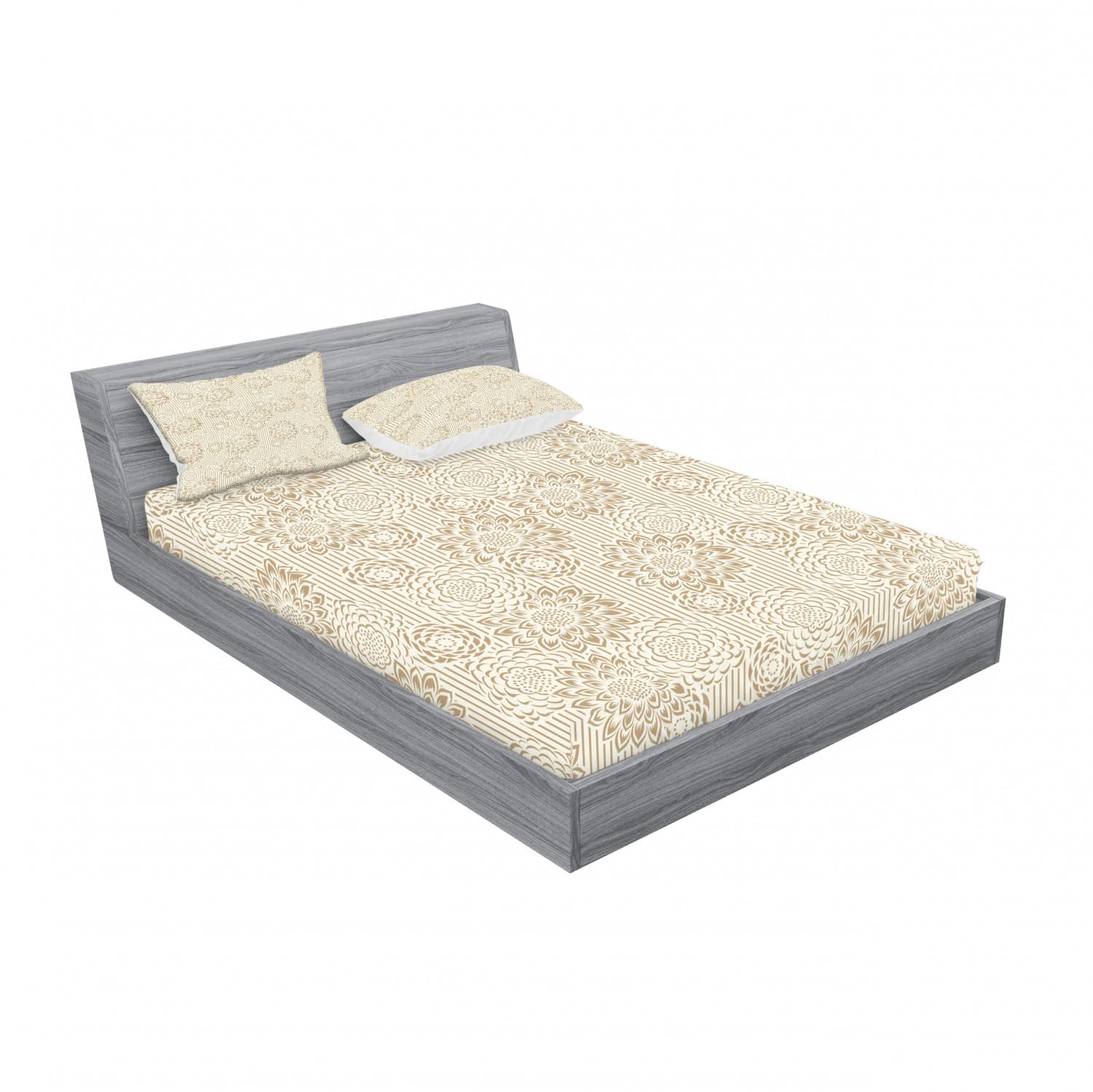 Ambesonne Floral 2-Pack Fitted Sheet & Pillow Sham Set - Warm Paisley Pattern 4-Piece Bedding Decor (2 Twin XL Fitted Sheets & 4 Pillow Covers) in Cream Tan - Perfect for Guest Rooms, Dorm Decor & Bohemian Bedroom Style
