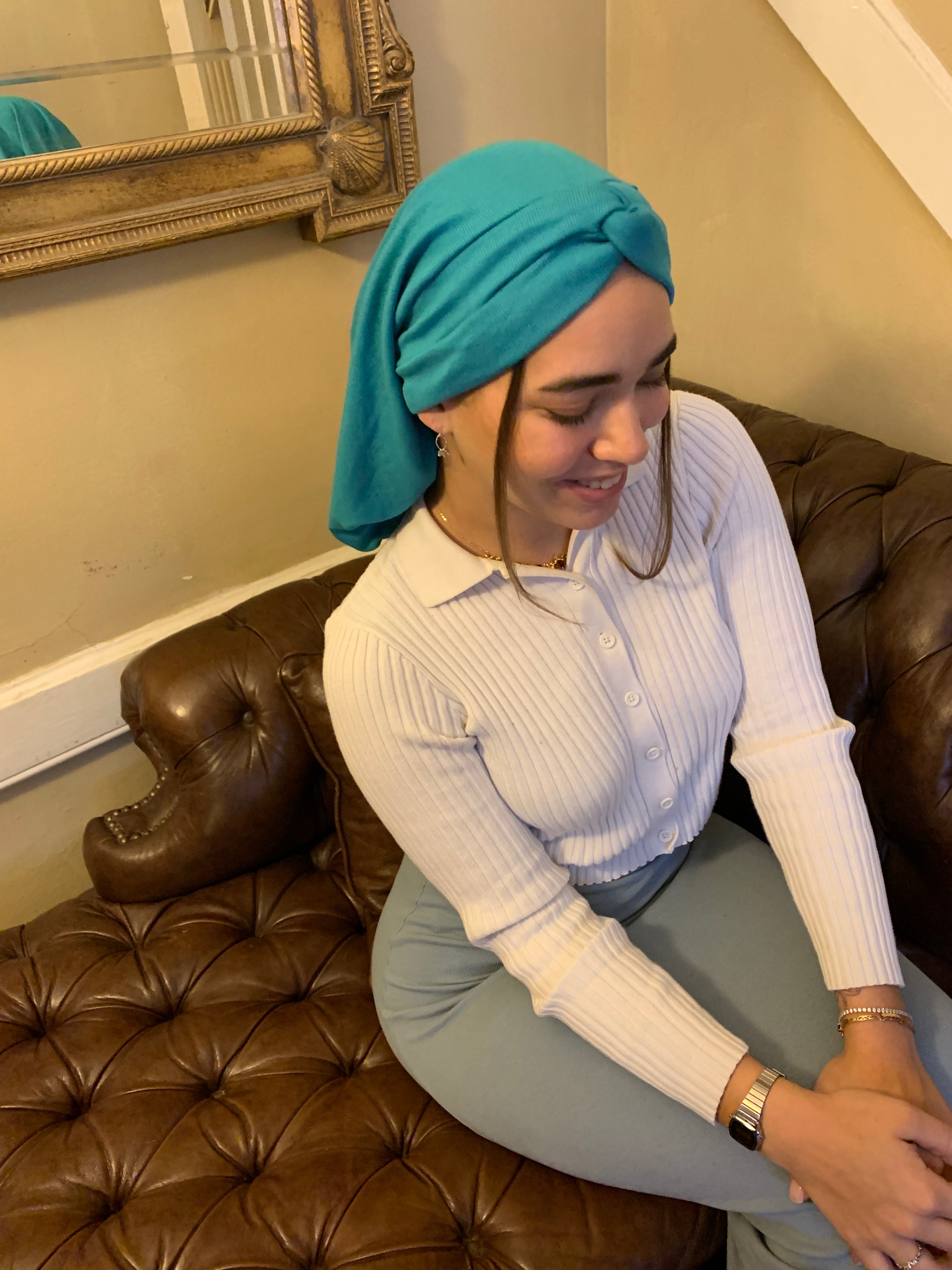 Turquoise Snood Turban Hijab - Premium Muslim Headscarf Made in USA by Uptown Girl Headwear | Perfect for Prayer, Modest Fashion & Everyday Wear