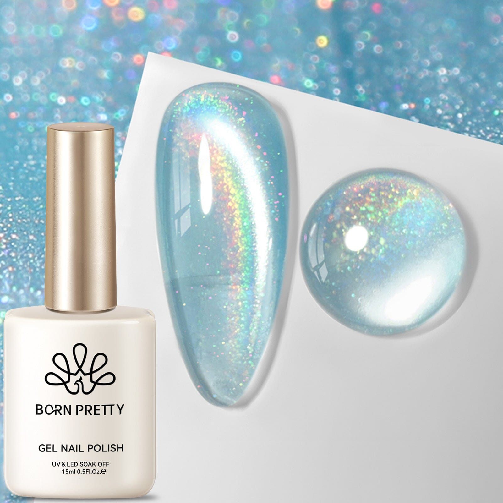 BORN PRETTY 15ml Rainbow Glass Cat Magnetic Gel Nail Polish with Fairy Dust - Long Lasting & High Shine for Nail Art, DIY Manicures & Professional Salon Use