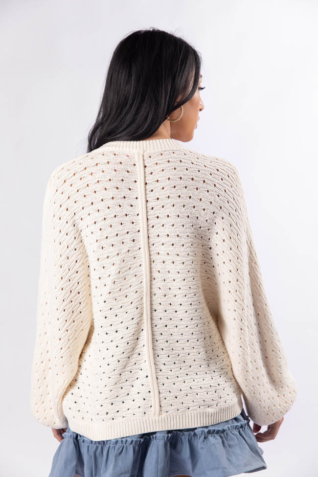 Waited For This Cream Open Knit Henley Sweater - Soft Casual Pullover for Women | Perfect for Fall Layering and Cozy Outfits