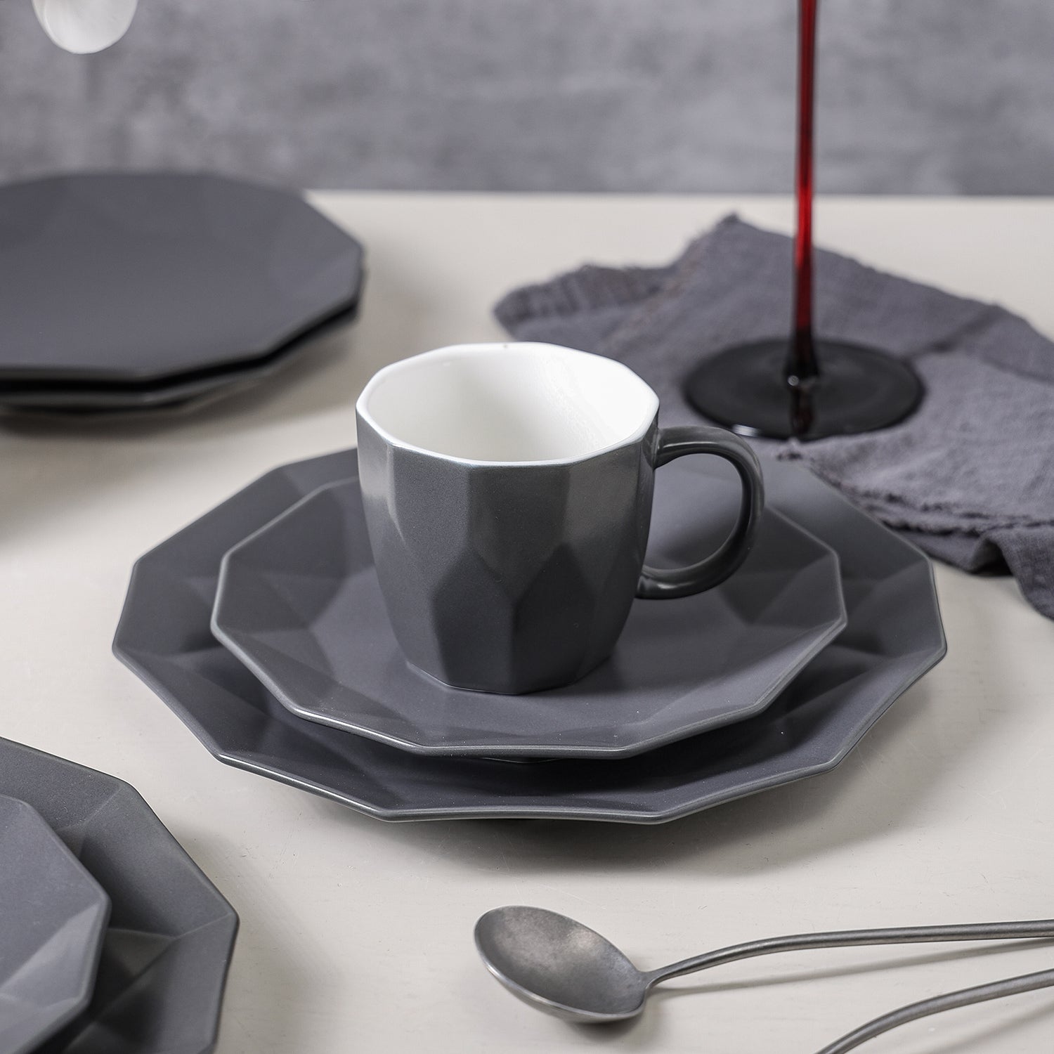 Premium Jamie Porcelain Dinnerware Set - Elegant Grey 16-Piece Dinnerware Set for 4, Dishwasher & Microwave Safe - Perfect for Family Dinners, Entertaining Guests & Special Occasions