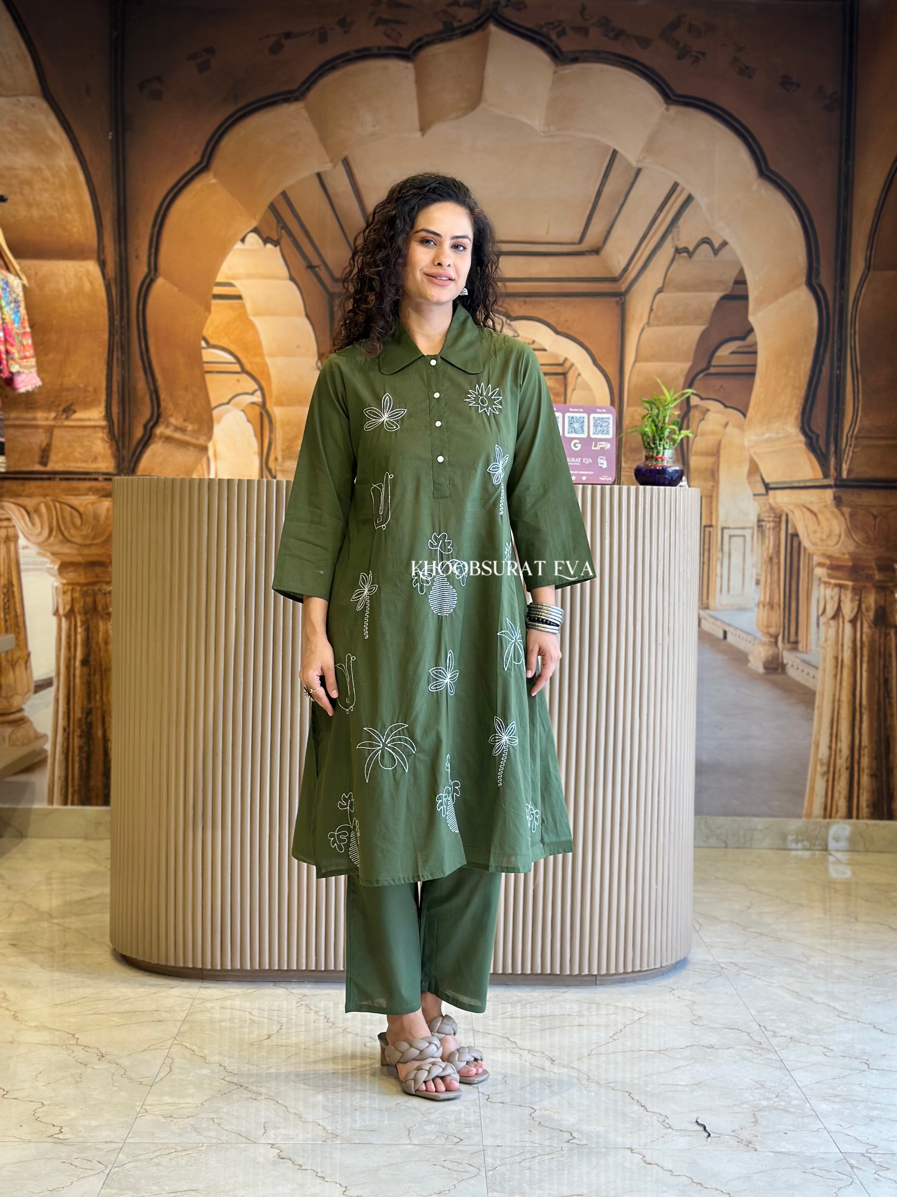 Queen Galaxy Olive Kurta Set for Women - Stylish Indian Ethnic Outfit for Festivals, Weddings & Casual Wear