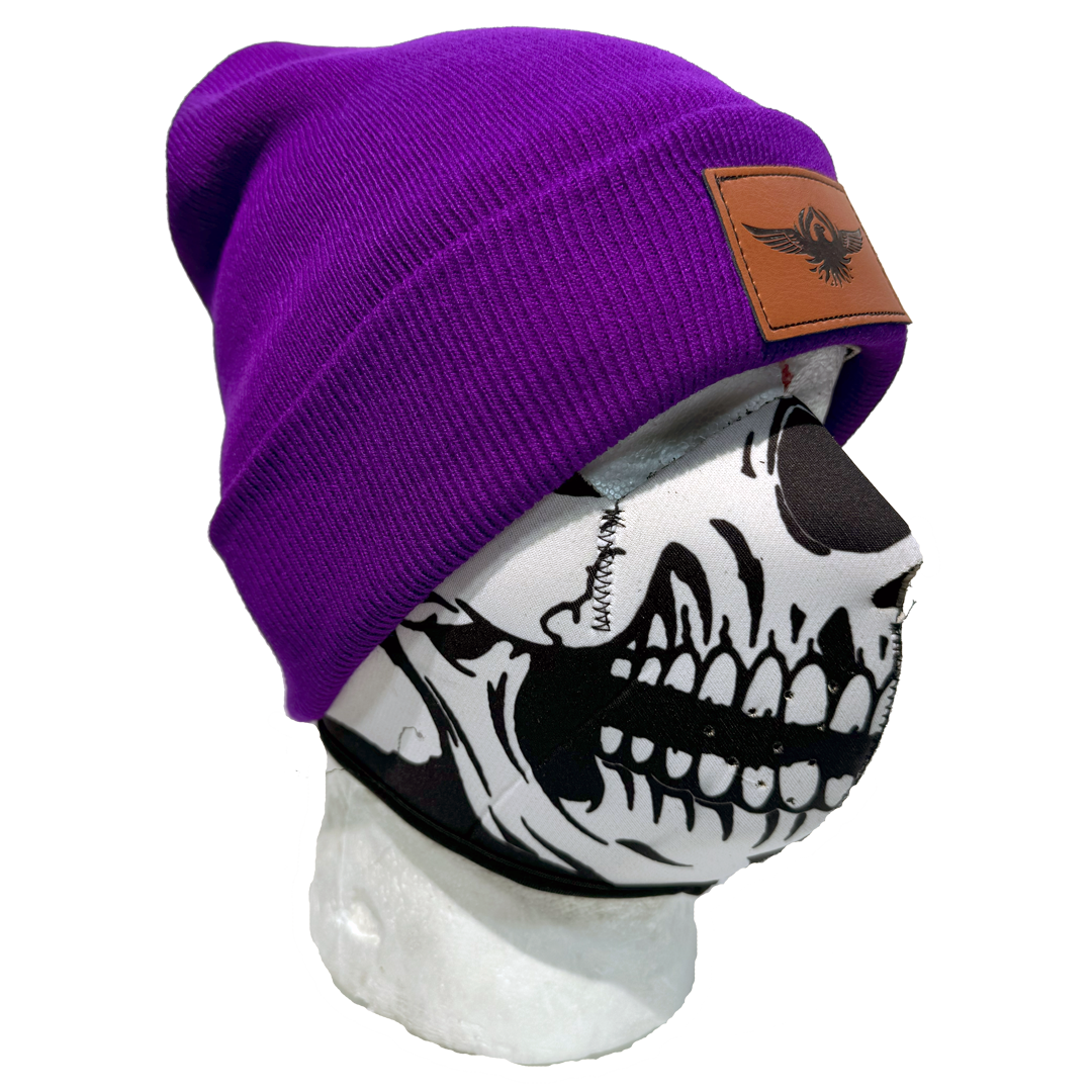 Eagle Leather Knit Beanie for Men & Women - Winter Warm Wool Blend Hat for Outdoor Activities, Hiking, and Casual Wear