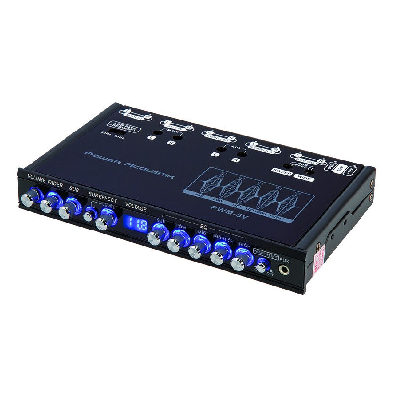 Power Acoustik PWM 5V 5-Band Car Audio Parametric Equalizer with Subwoofer Control - Enhance Bass & Sound Quality for Vehicles, Trucks & SUVs