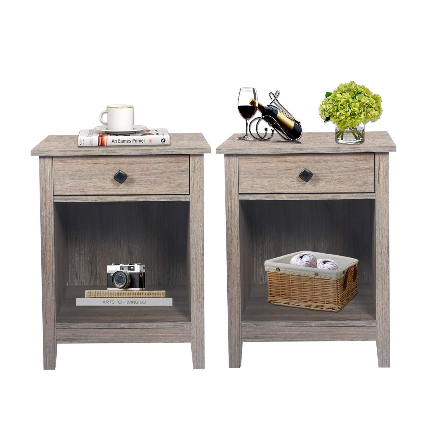 GBU Set of 2 Wooden Nightstands with Drawer - 18.11
