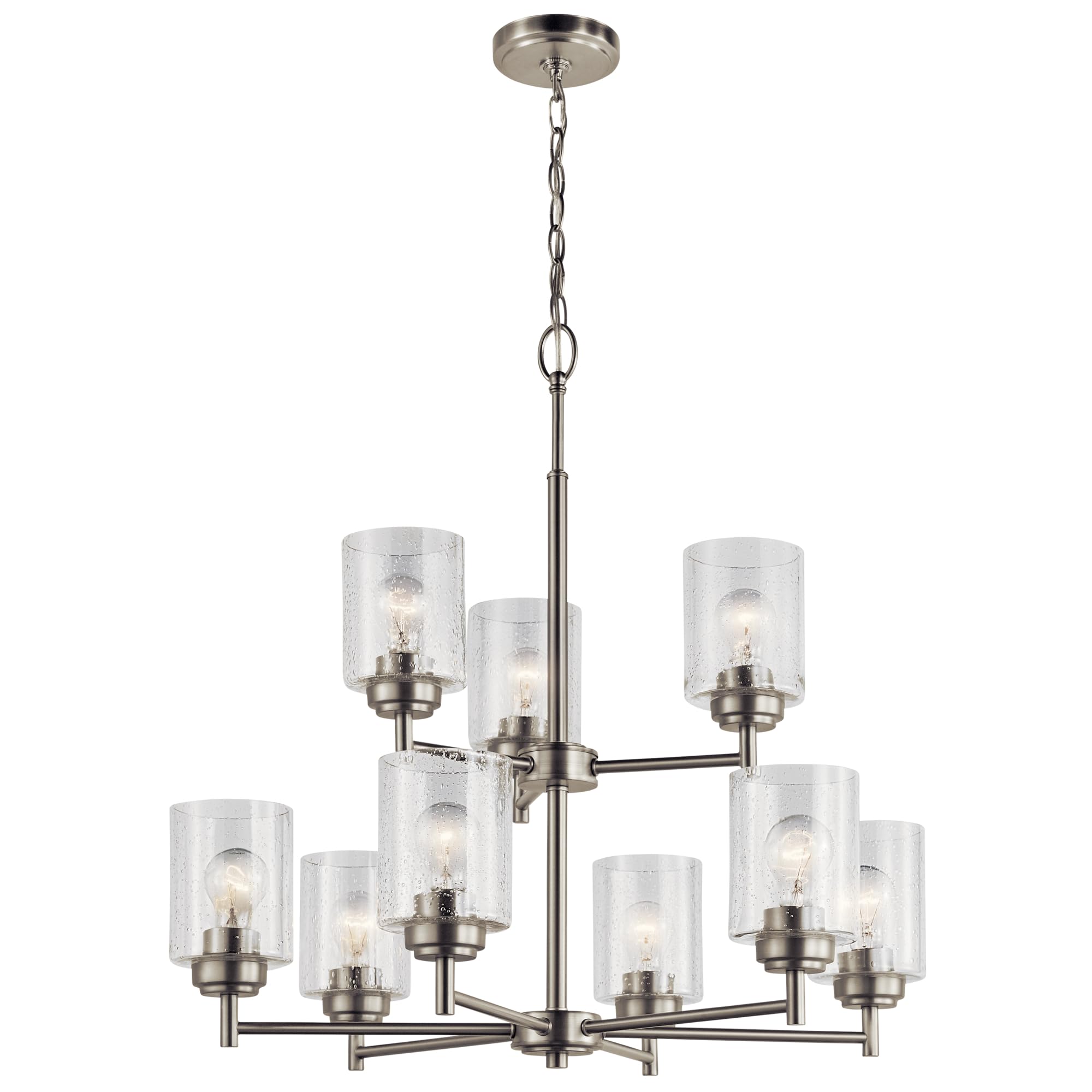 KICHLER Winslow 27-Inch 9-Light 2-Tier Chandelier with Clear Seeded Glass in Brushed Nickel - Elegant Dining Room & Foyer Lighting Fixture