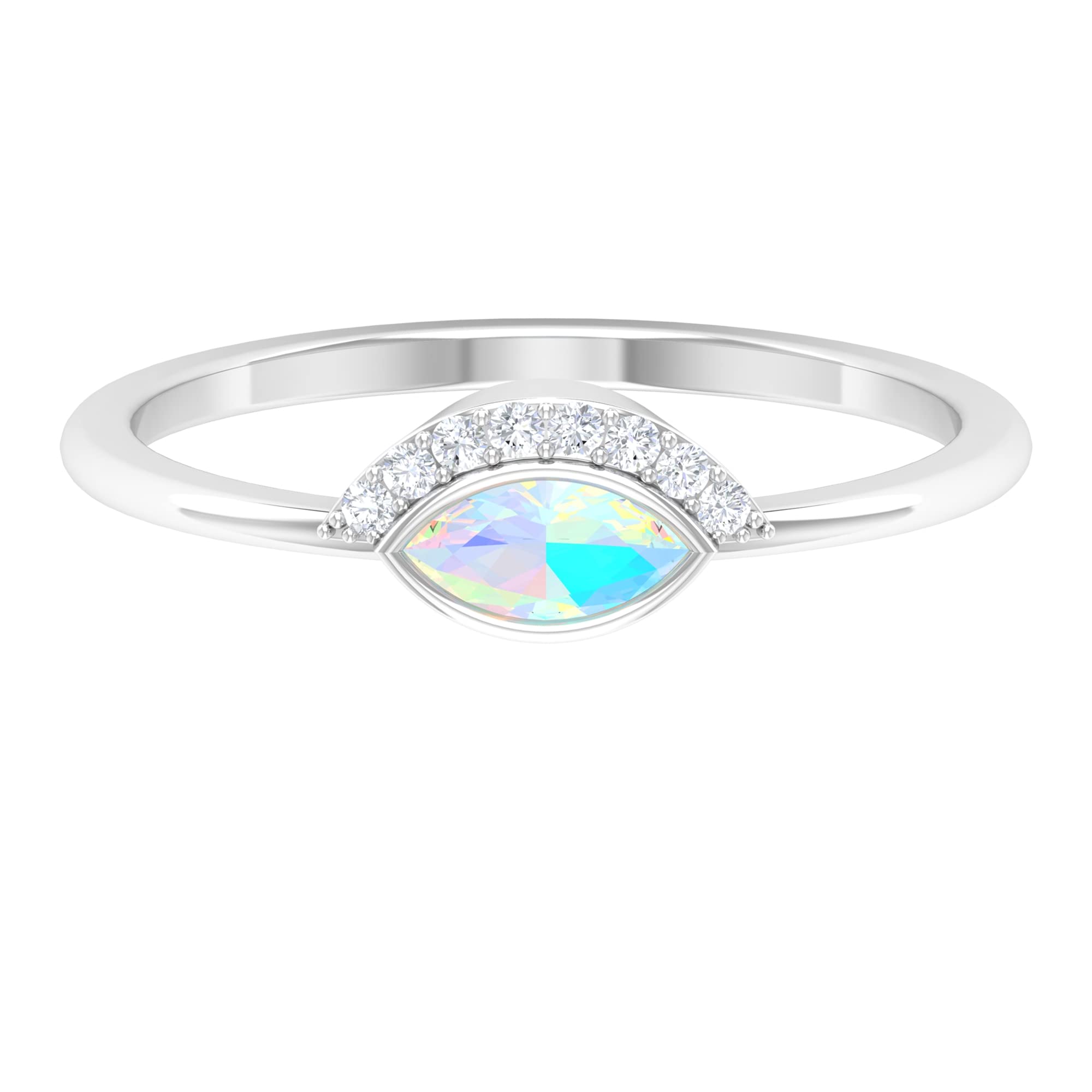 Ethiopian Opal and Diamond Ring - 14K Solid Gold Marquise Cut Opal with Half Halo - East West Promise Ring for Engagement, Anniversary & Special Occasions