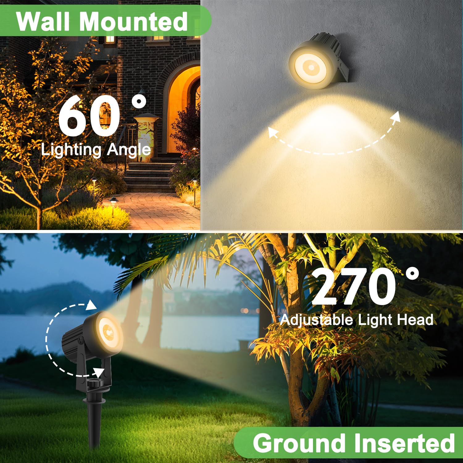 2-in-1 Solar Spotlights Outdoor - IP65 Waterproof Solar Landscape Lighting with 9.8ft Cable, Dusk to Dawn Warm White for Garden, Yard, Path & Tree Decoration | Perfect for Outdoor Security, Pathway Illumination & Landscape Highlighting