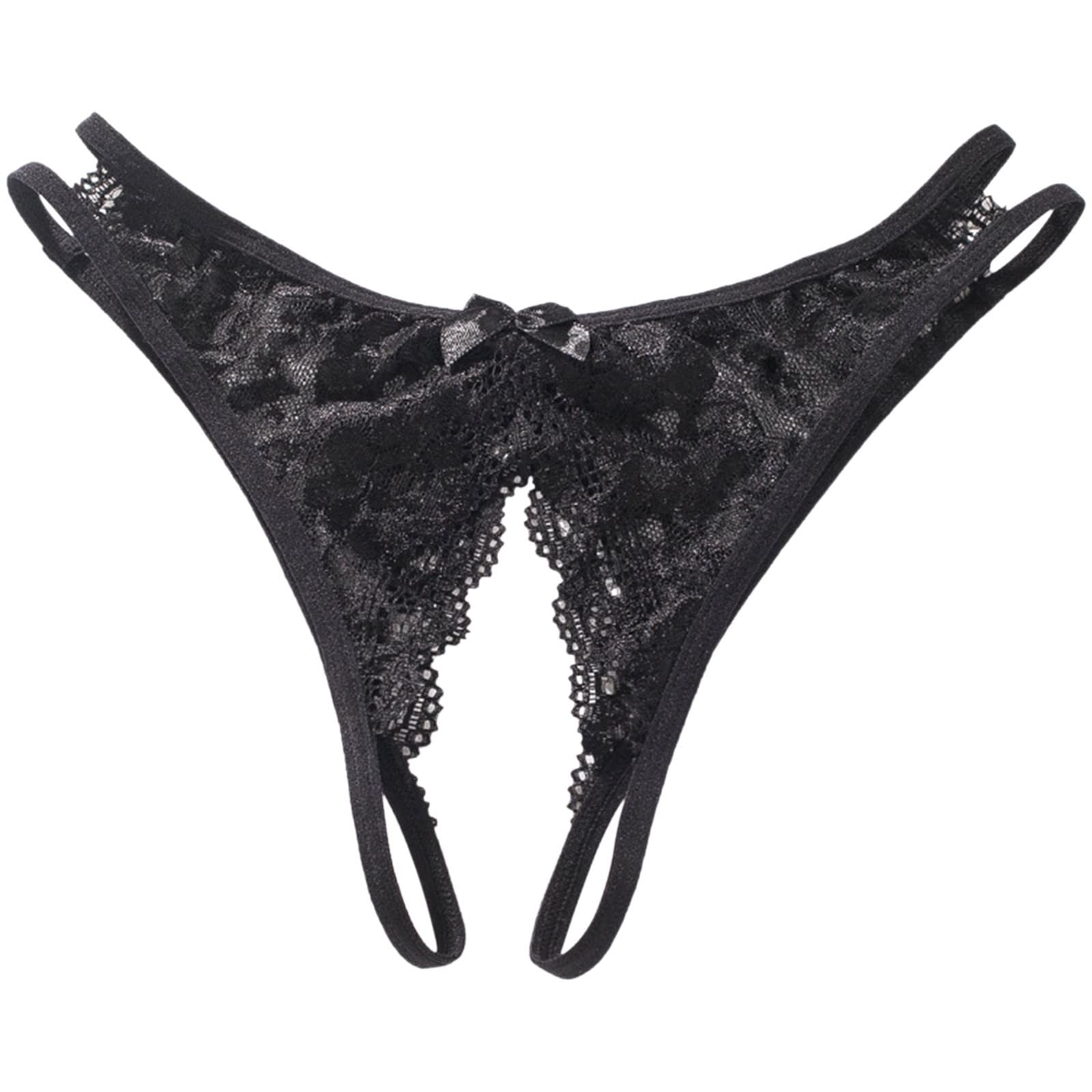 Sexy Women's Crotchless Lace Underwear - Floral Bowknot Thong Panties with T-Back & Mesh Cutout Design | Perfect for Valentine's Day, Boudoir Photography & Sensual Moments