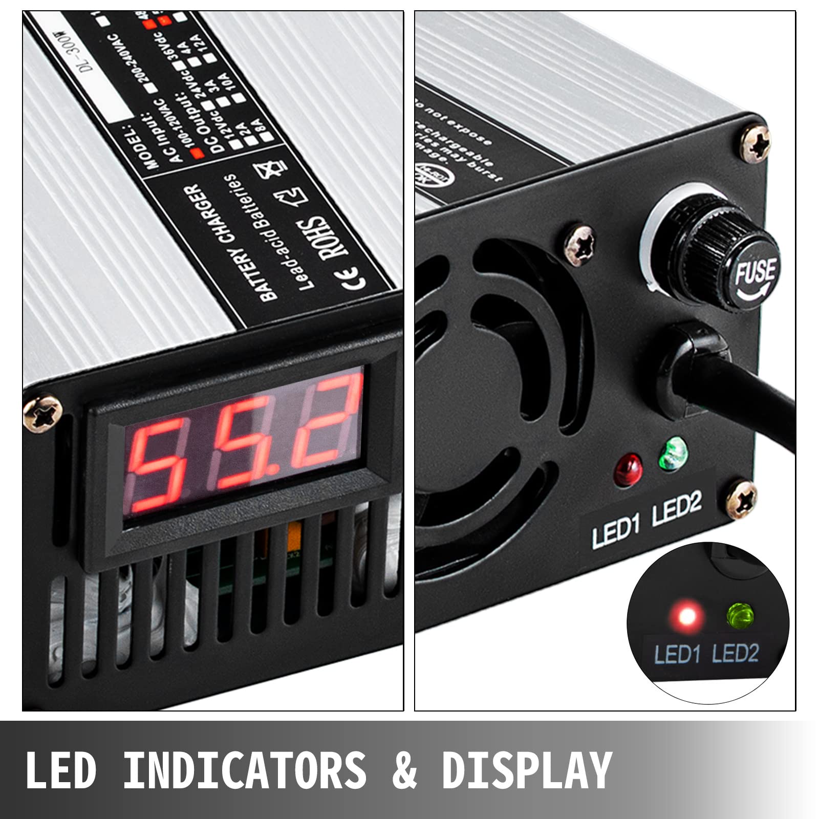 BestEquip 48V 5A Golf Cart Battery Charger with 3-Pin Round Plug & LED Indicator - Compatible with Club Car, Yamaha - Perfect for Home, Golf Course & RV Use