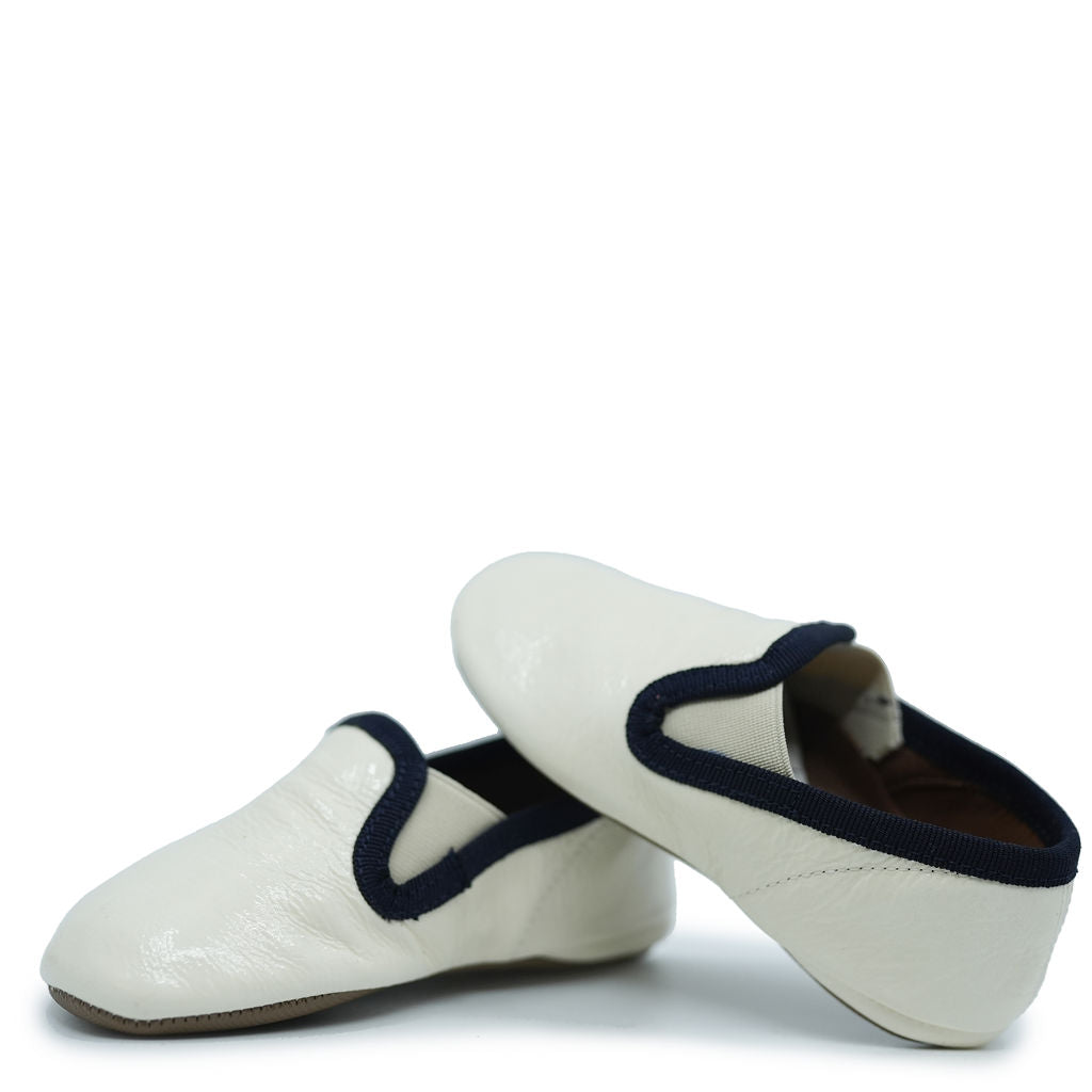 Pepe Ivory and Navy Piping Slip On Shoes - Comfortable Loafers for Men & Women - Perfect for Casual Wear, Office, and Travel