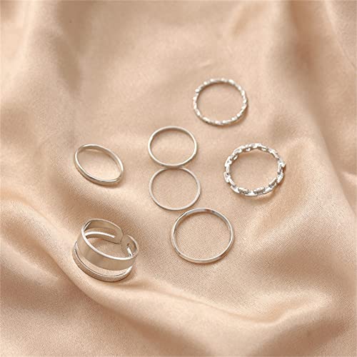 Silver Rings 7-Piece Set for Women & Men - Simple Design, Stackable Rings for Daily Wear & Gifting