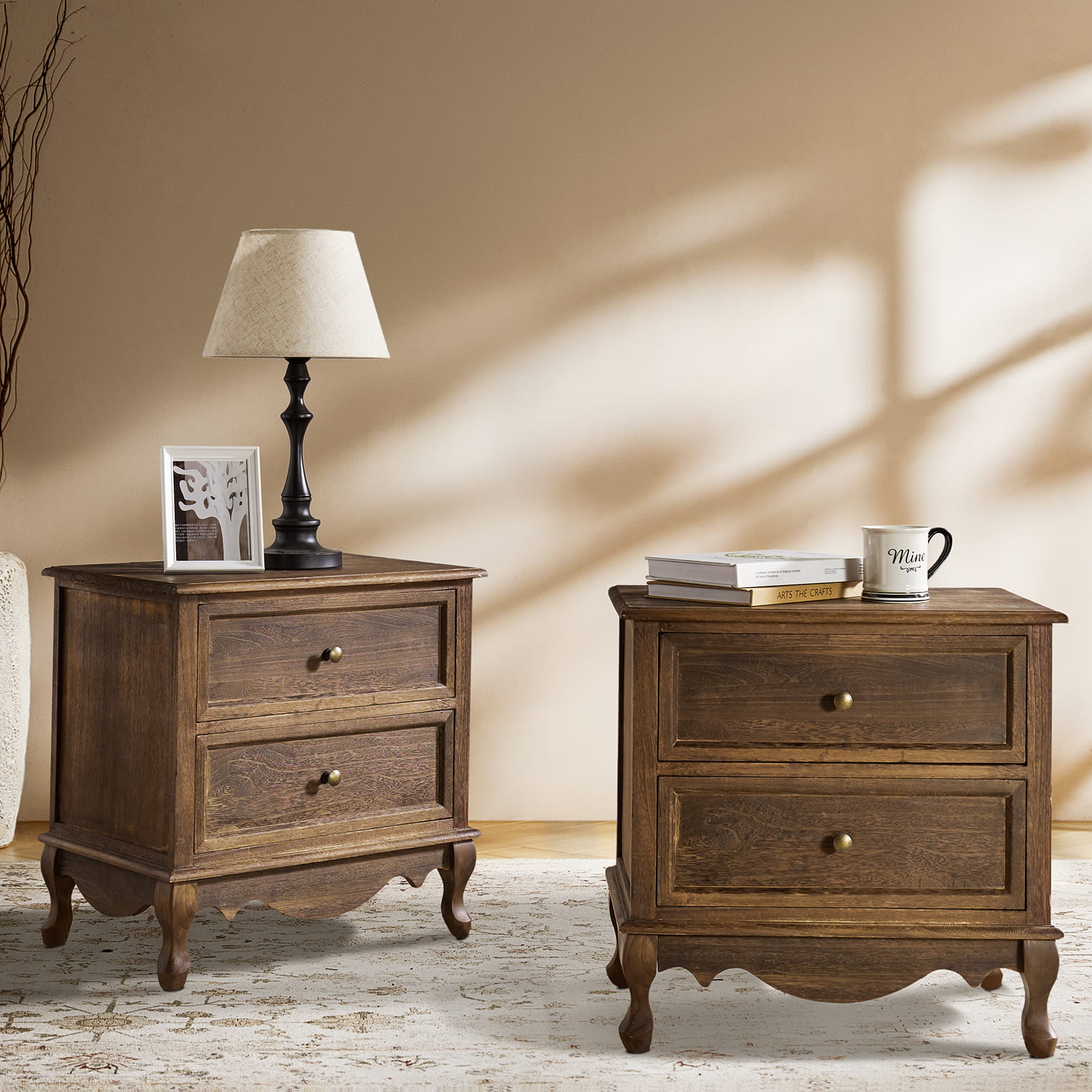 Galatea 24 Inch Tall 2-Drawer Nightstand Chest - Modern Bedside Table with Optional Styles for Bedroom, Living Room, or Office Storage