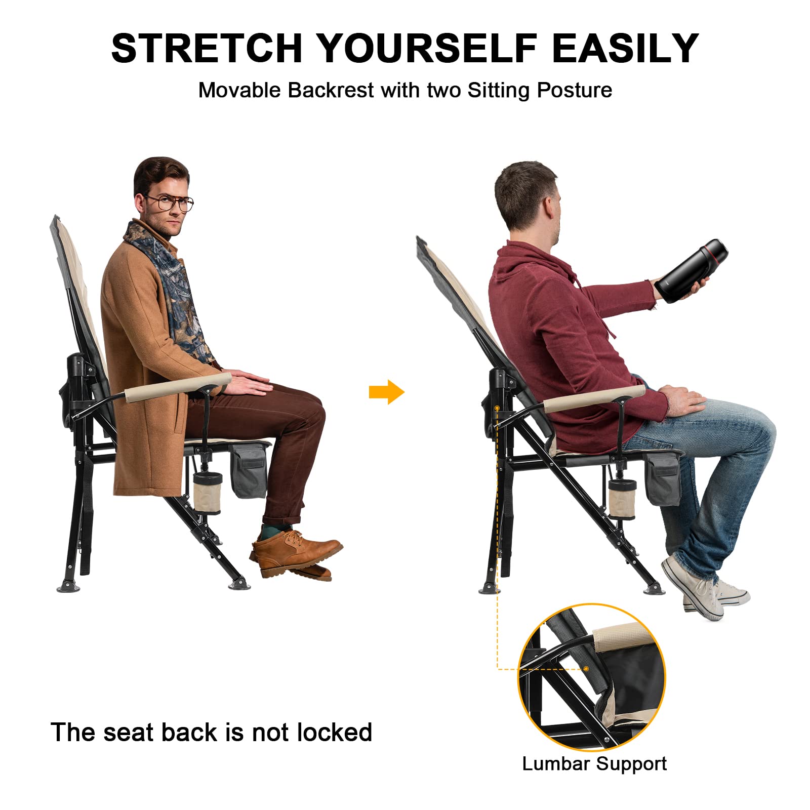 REALEAD Heavy Duty Heated Camping Chair - 400 lbs Weight Capacity, Fully Padded Folding Outdoor Chair for Camping, Beach, Sports Events & Concerts - Portable & Comfortable for Cold Weather Adventures