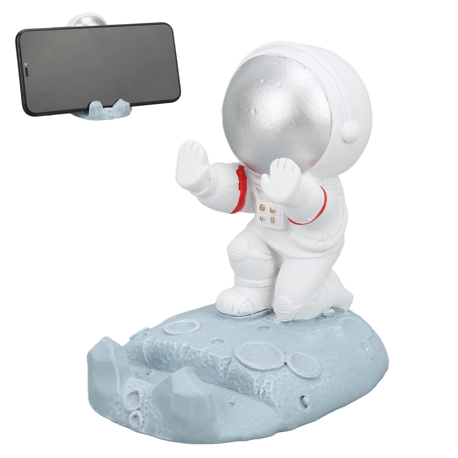 Creative Spaceman Cartoon Astronaut Phone Stand - Resin Mobile Phone Holder for iPhone Samsung - Perfect for Home, Kitchen, Office & Car Use (Silver)
