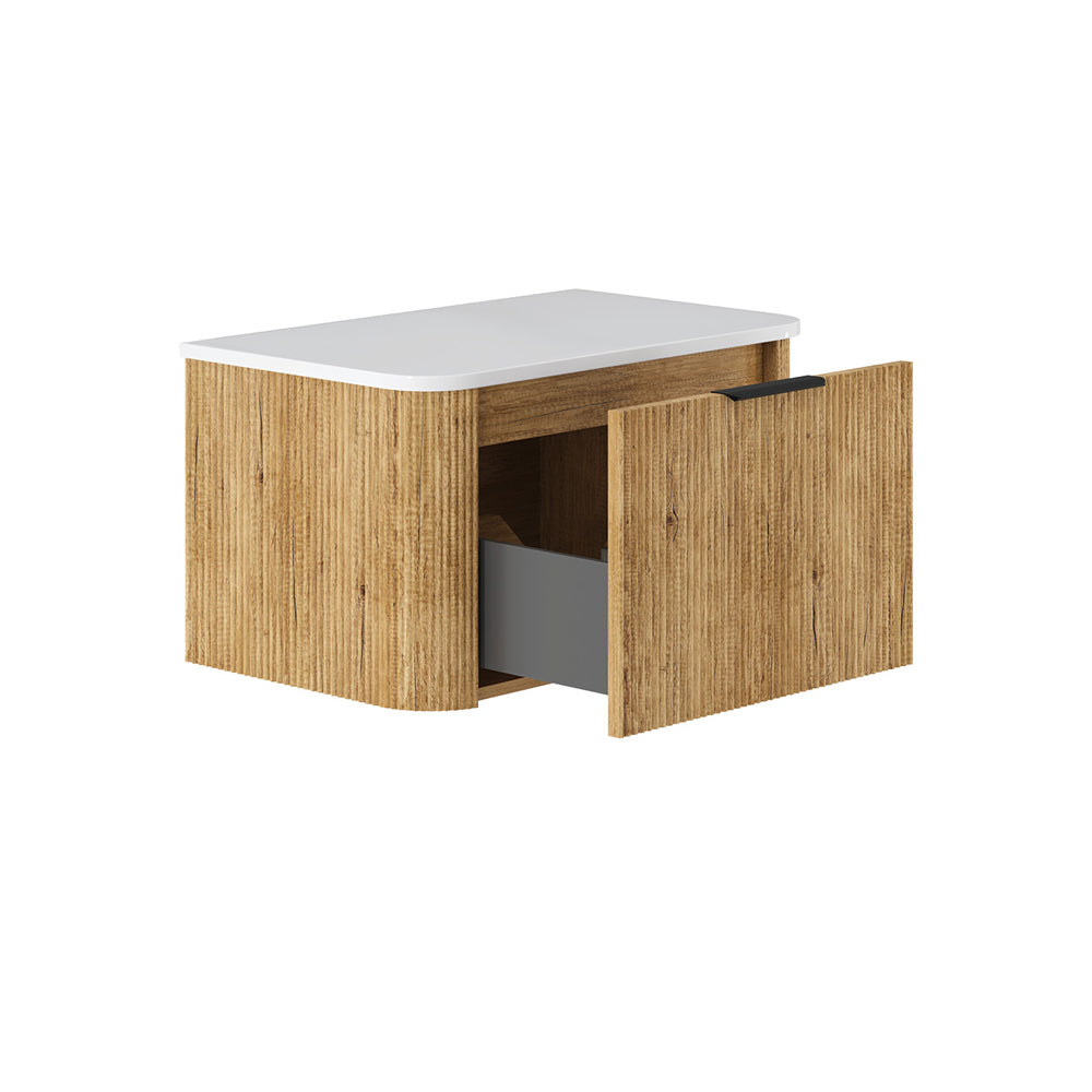 Fienza 75US C Minka Curved Scandi Oak 750 Wall Hung Cabinet - Modern Scandinavian Style Bathroom Storage for Small Spaces