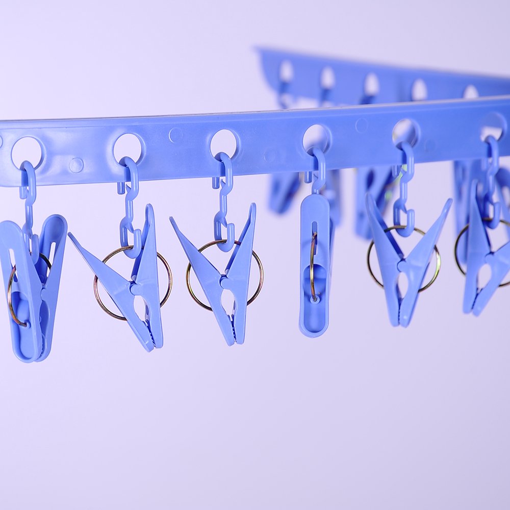 BAOYOUNI 3-Tier Foldable Clothes Drying Rack - Space Saving Laundry Organizer with 24 Clips & 32 Towel Bars for Baby Clothes, Diapers, Socks, Bras, Underwear - Indoor Outdoor Use for Apartments, Balcony, Dorm, RV (Blue)