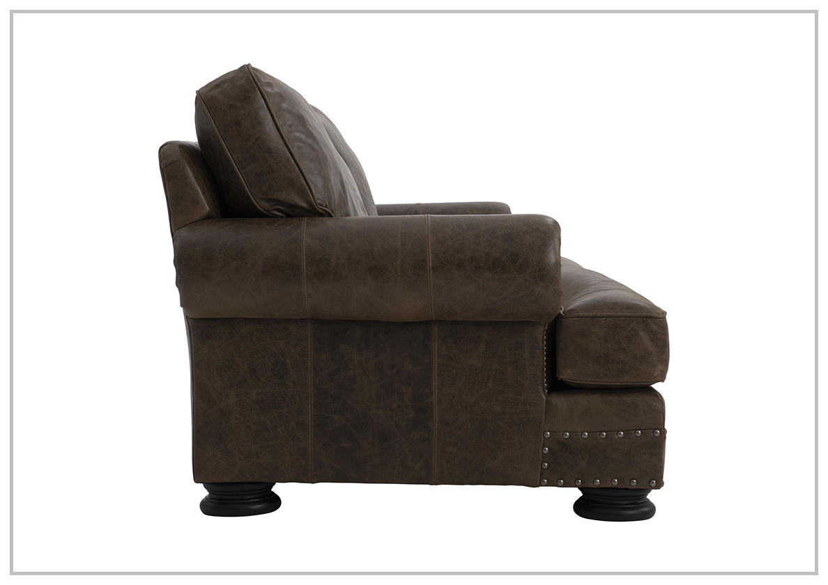 Bernhardt Foster Dark Brown Genuine Leather Sofa with Rolled Arms - Luxurious Living Room Furniture for Home & Office