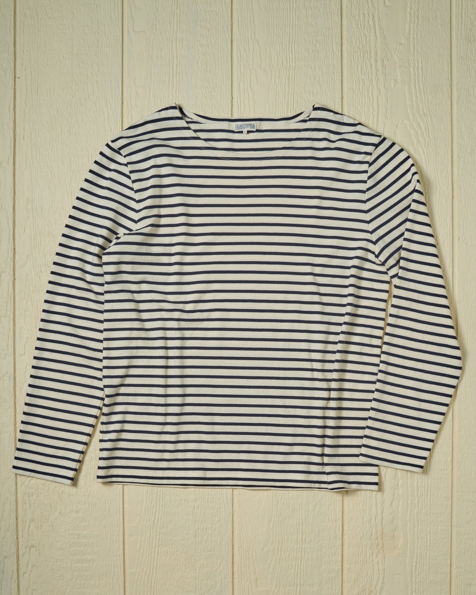 Men's Breton Stripe Boatneck T-Shirt - Classic Off White & Navy Striped Cotton Tee for Casual Wear, Weekend Outfits, and Layering