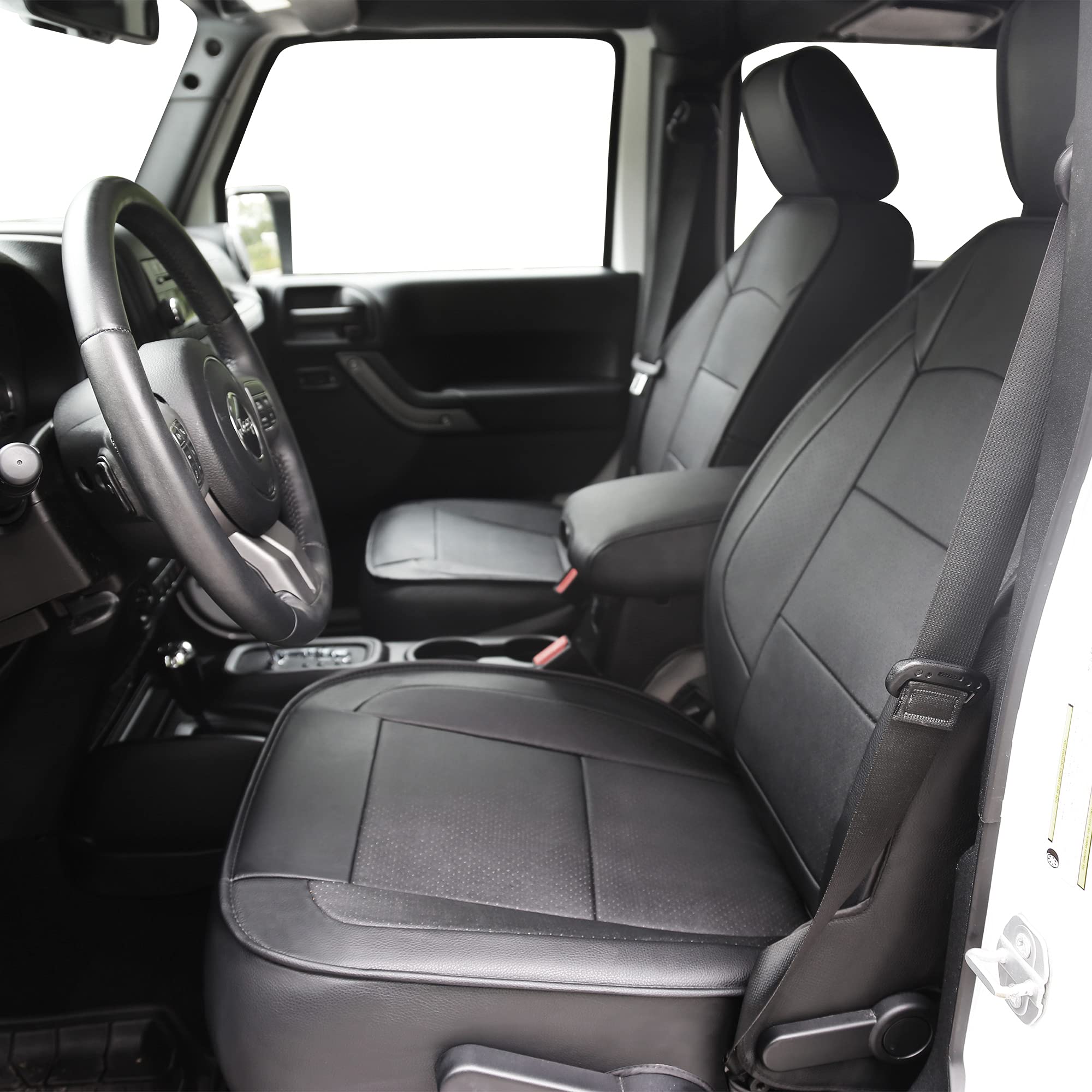 OASIS AUTO Custom Fit Waterproof Faux Leather Seat Covers for 2007-2017 Jeep Wrangler JK 4 Door - Full Set Car Seat Protectors Accessories (Black) | Durable Protection for Off-Roading, Daily Commuting & Adventure Travel