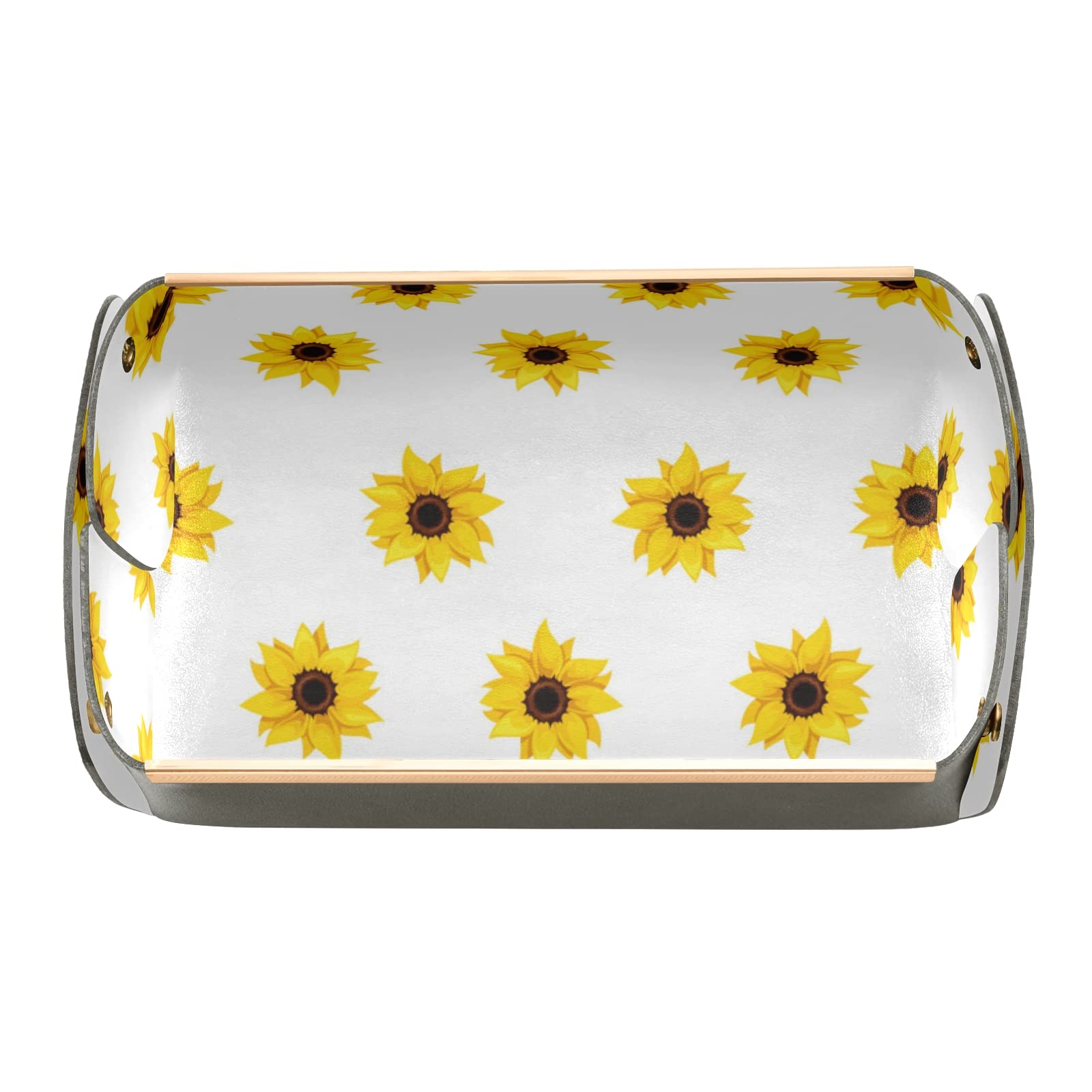 Yellow Sunflower PVC Leather Rectangular Desk Organizer Tray - Detachable Jewelry & Vanity Storage Plate, Foldable Counter Tray for Makeup, Keys, Tissues | Perfect for Home Office, Bedroom & Bathroom Organization