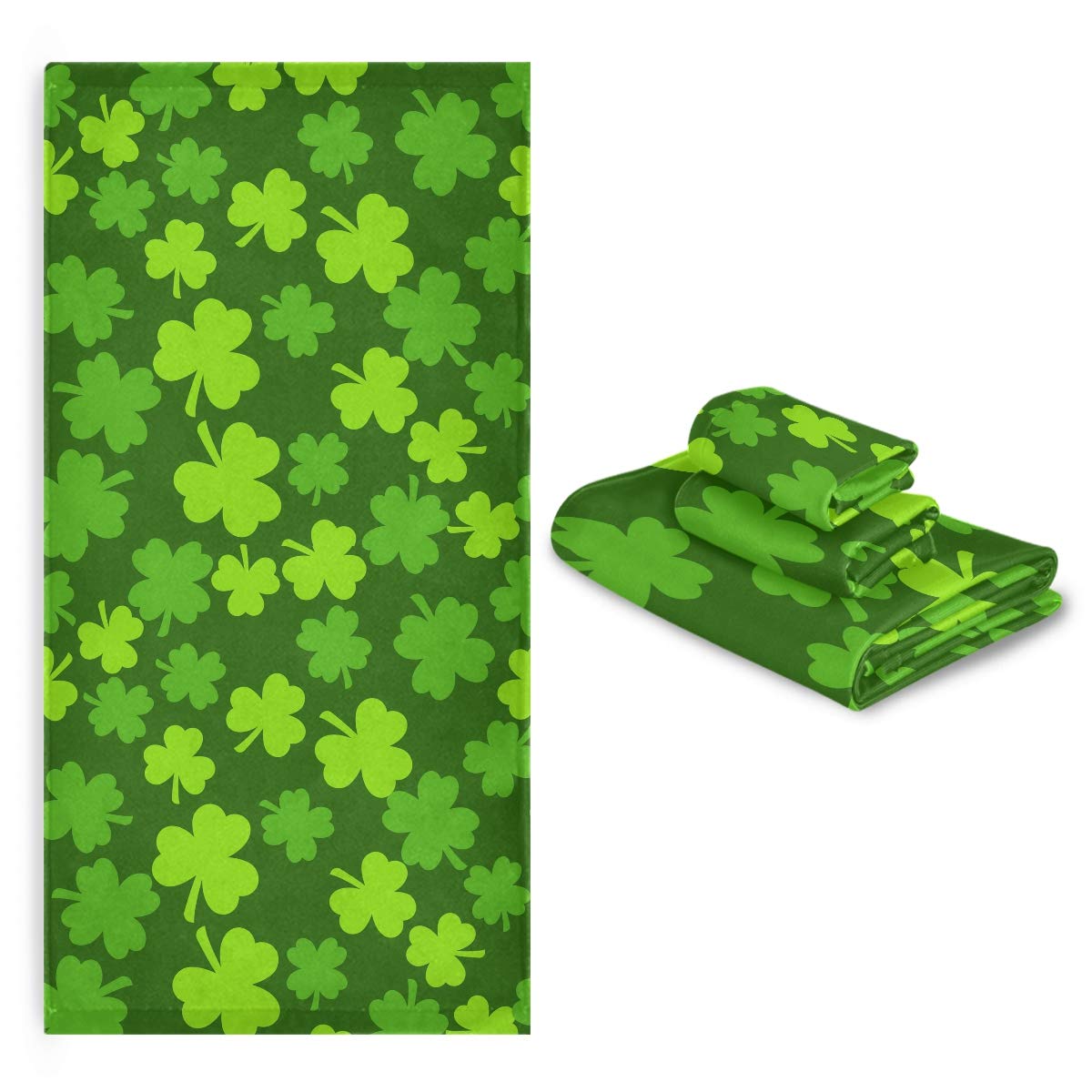 Premium 3-Piece Shamrock Clover Bath Towel Set - 1 Bath Towel, 1 Hand Towel, 1 Washcloth | Ultra Soft & Absorbent Cotton Towels for Bathroom, Kitchen, Gym, Spa & Travel | Green Clover Design for St. Patrick's Day & Home Decor