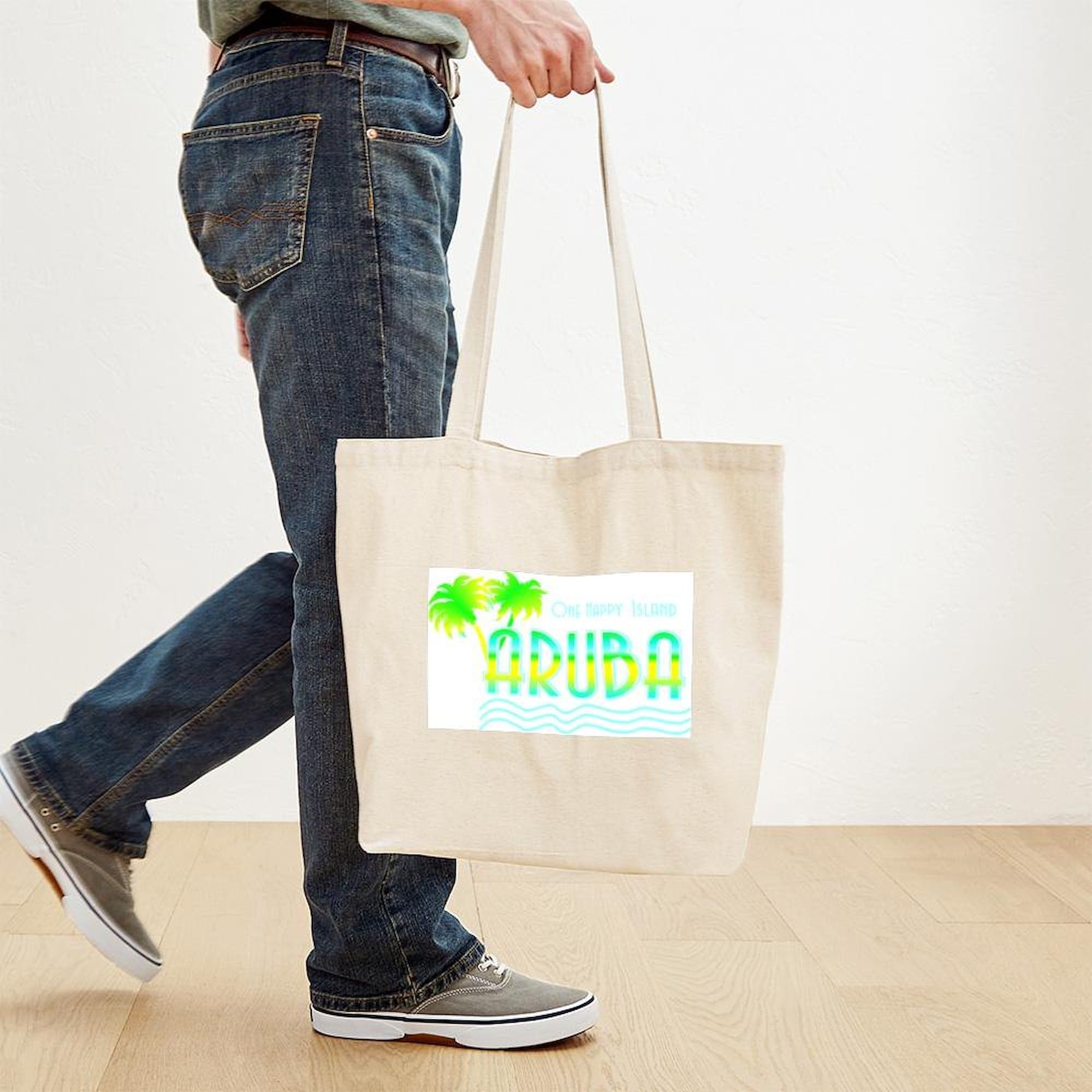 Aruba Palm Trees Canvas Tote Bag - Eco-Friendly Reusable Shopping Bag for Beach, Grocery & Travel | Natural Cotton Carryall