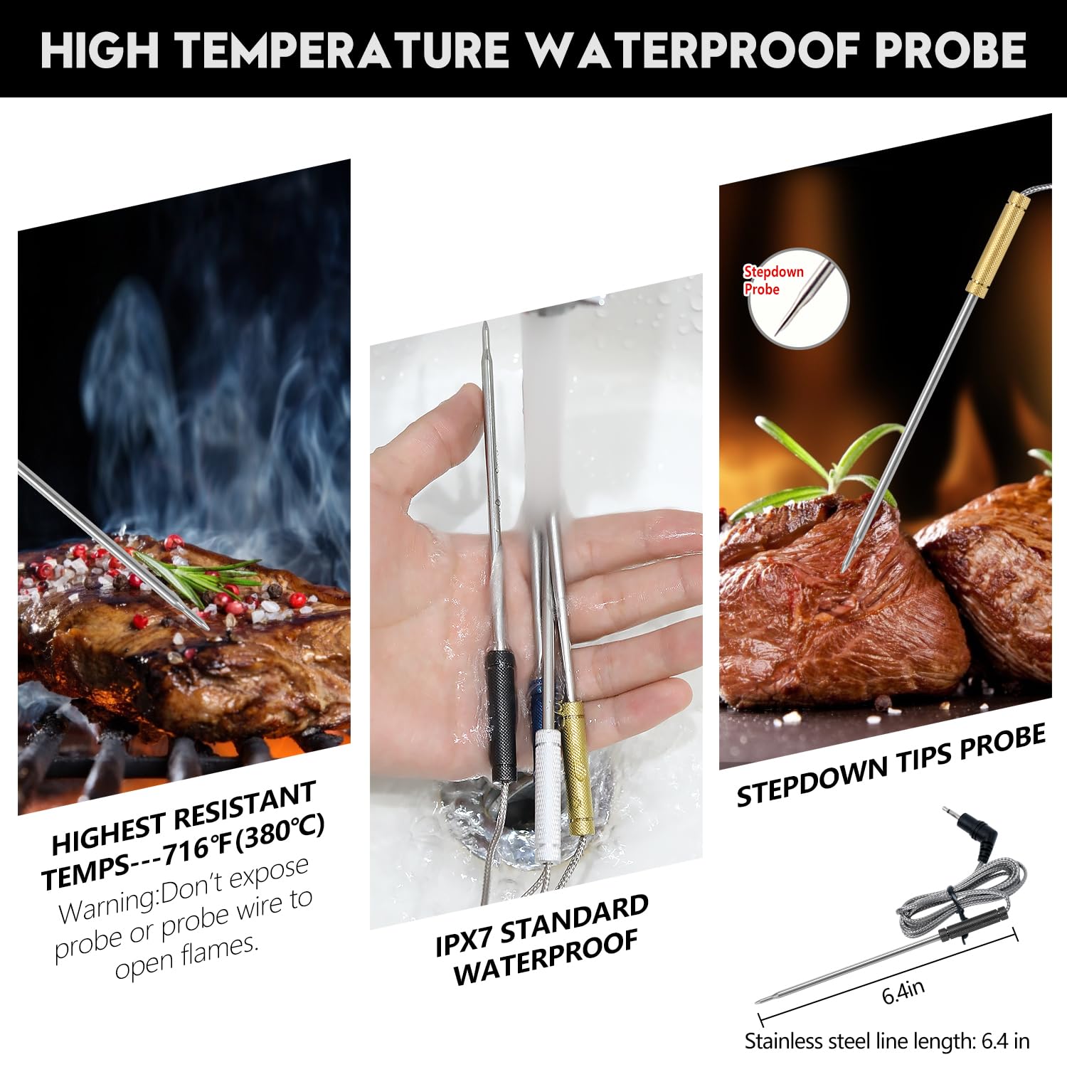 Wireless Meat Thermometer for Grilling, Smoking & BBQ - 4 Probes Digital Food Thermometer for Steak, Oven, Smoker & Outdoor Cooking | Perfect for Backyard BBQs, Camping & Kitchen Use