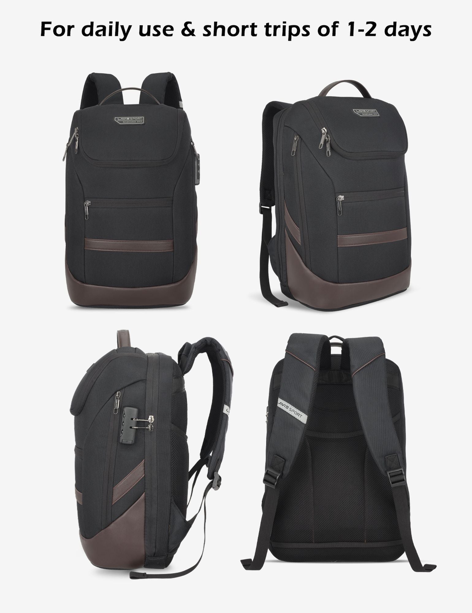 Lavie Sport Emperor 24L Anti-Theft Laptop Backpack for Men & Women - Waterproof Travel Backpack with USB Charging Port, Grey & Blue - Perfect for Work, School, College & Business Trips