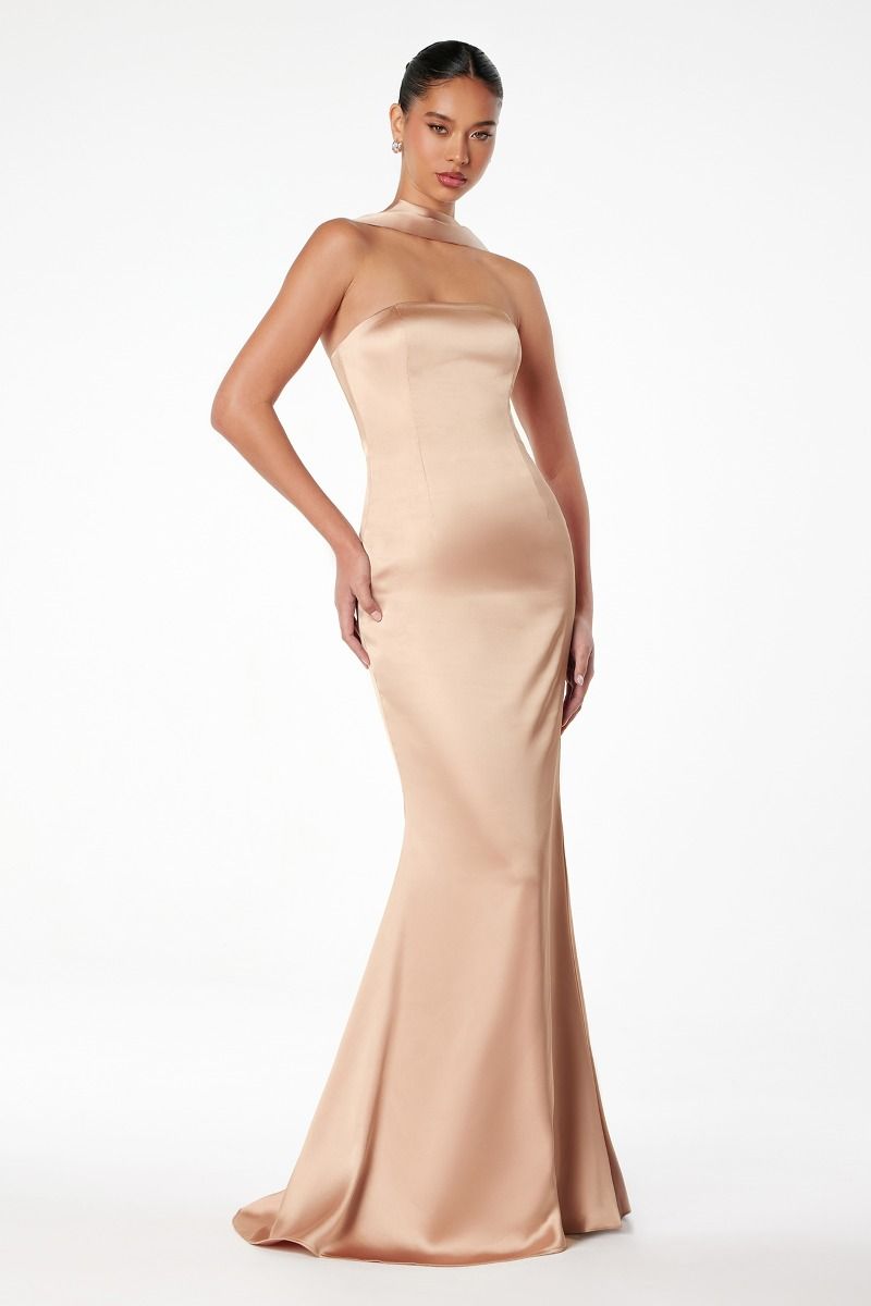 Brynn Maxi Dress - Strapless Fitted Satin Formal Gown for Women | Perfect for Weddings, Prom, Evening Parties & Special Occasions