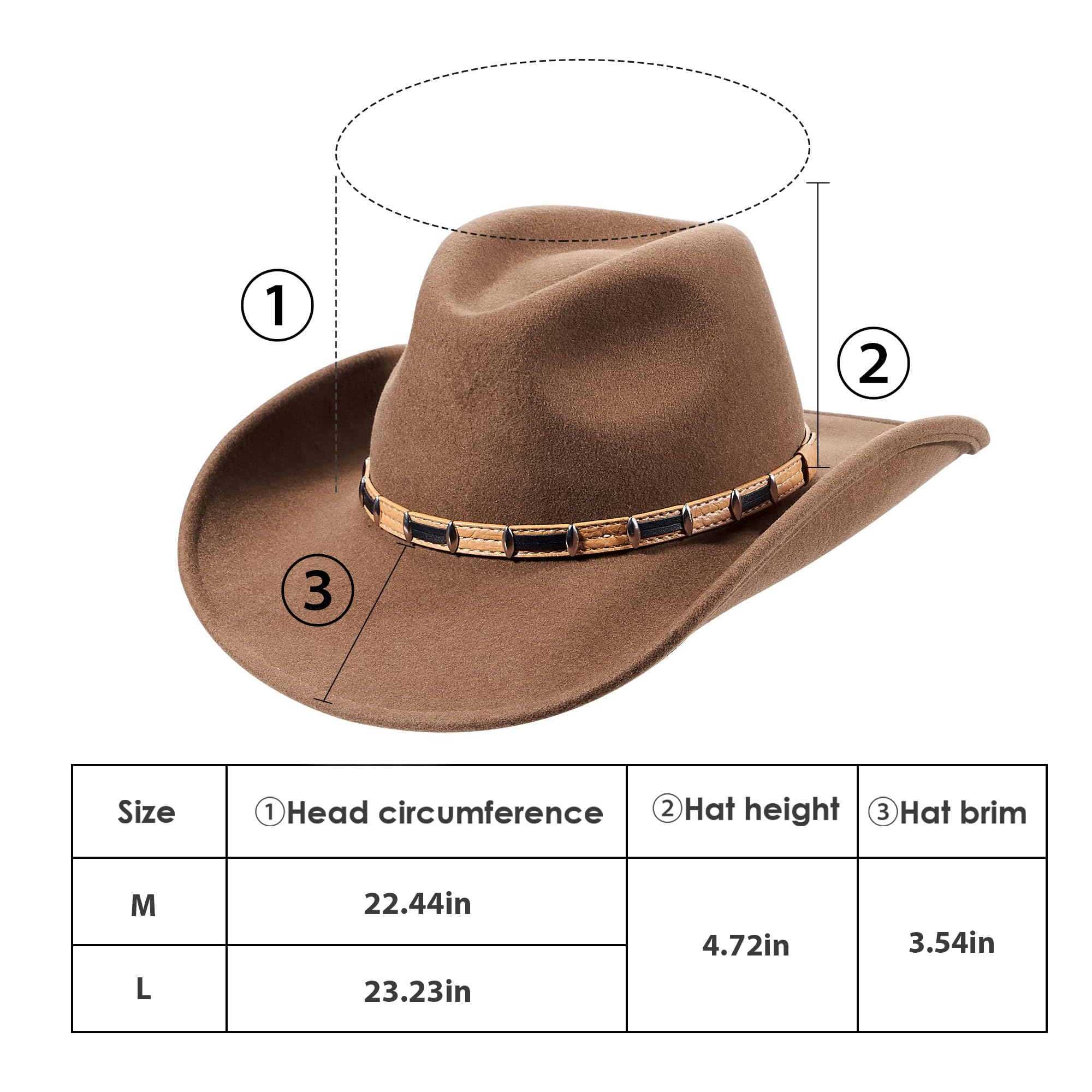 Stylish MIX BROWN 100% Wool Cowboy Hat with Wide Brim - Western Cowgirl Hat for Women & Men - Durable Felt Outback Panama Rancher Hat - Perfect for Rodeo, Country Music Festivals & Outdoor Adventures