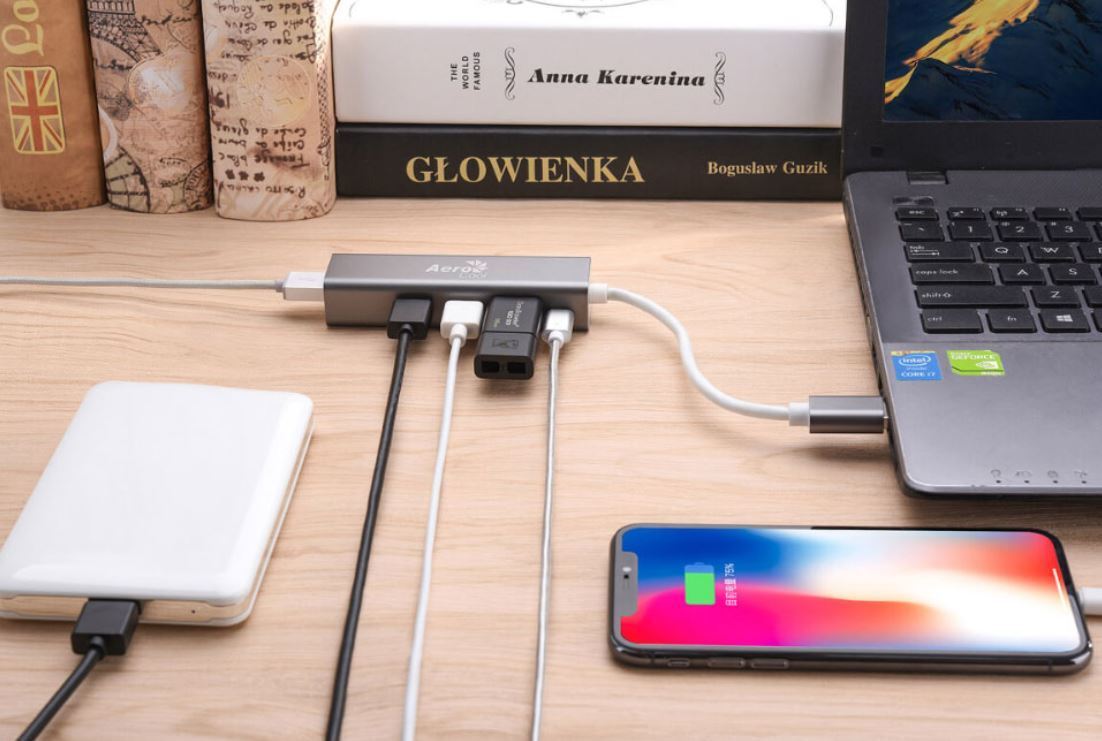 AeroCool 4-Port USB 3.0 Hub with Micro USB Input - High-Speed Data Transfer for Laptop, PC, Mac - Perfect for Home Office, Gaming & Travel Accessories