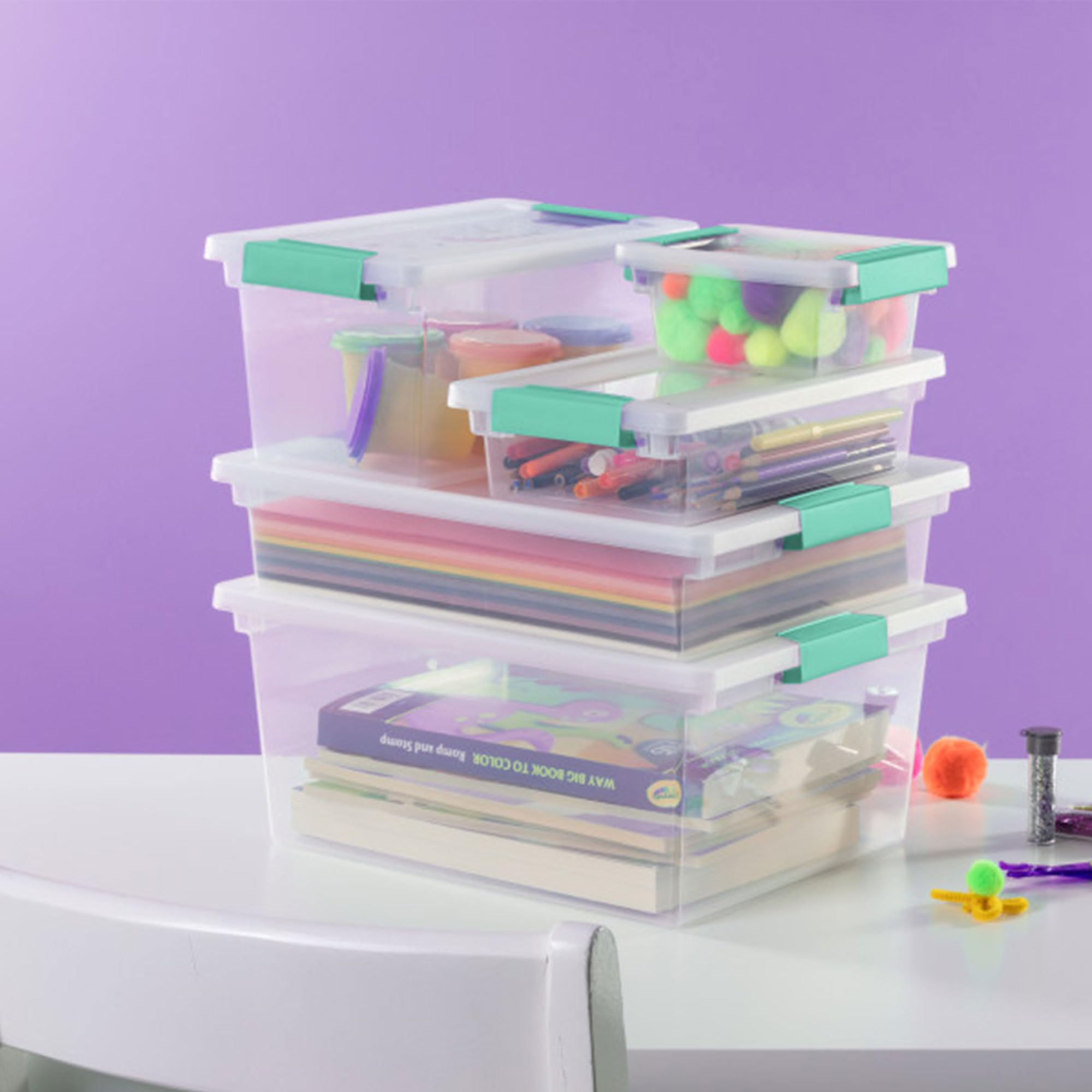 Sterilite 12-Pack Clear Plastic Storage Clip Boxes - Organize Craft Supplies, Office Items & Home Essentials - Durable Deep Containers for Craft Rooms, Closets & Pantry Organization