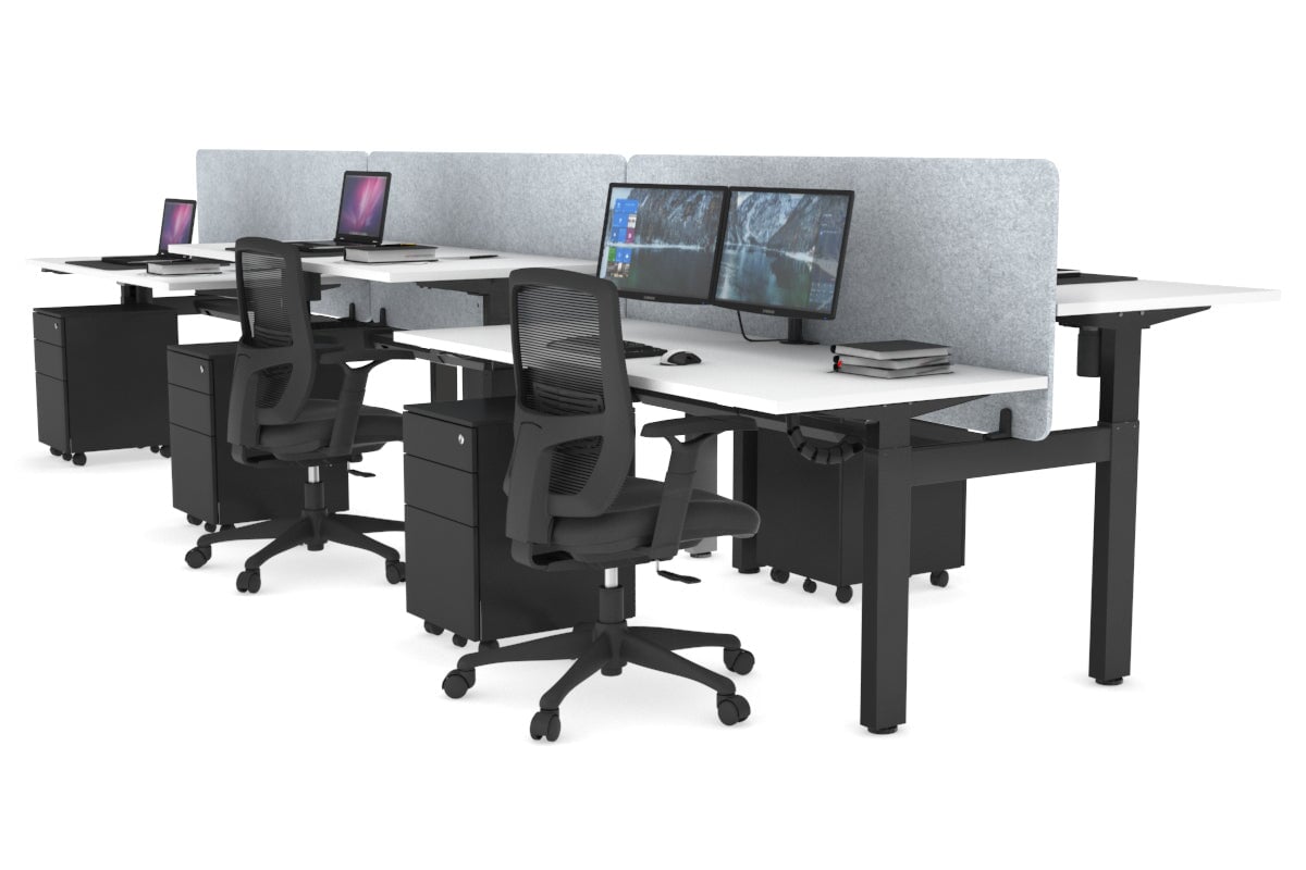 Adjustable 6-Person H Bench Workstation - Black Frame [1200L x 700W] - Perfect for Office, Coworking Spaces & Home Offices